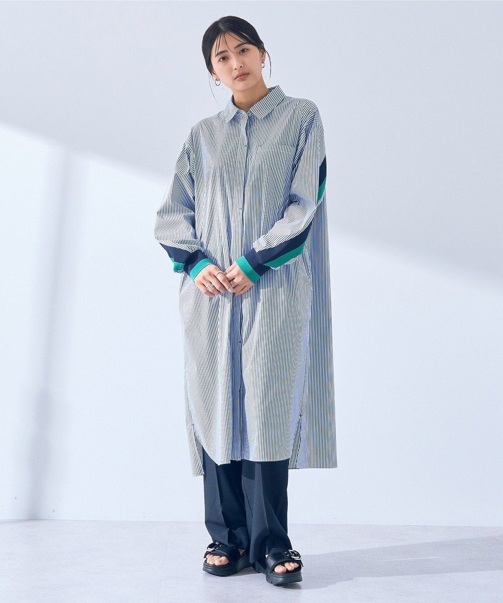 【イェッカ ヴェッカ/YECCA VECCA】のリブMIXシャツワンピース インテリア・キッズ・メンズ・レディースファッション・服の通販 founy(ファニー) 　ファッション　Fashion　レディースファッション　WOMEN　ワンピース　Dress　シャツワンピース　Shirt Dresses　ショルダー　Shoulder　ストレッチ　Stretch　ダウン　Down　ポケット　Pocket　人気　Popularity　夏　Summer　定番　Standard　春　Spring　S/S・春夏　Ss・Spring/Summer　羽織　Haori　Stripe|ID: prp329100004483228 ipo3291000000031989124