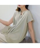 【ティアクラッセ/Tiaclasse】の【洗える】フレンチスリーブキーネックシャツチュニックブラウス ミント|ID: prp329100004483263 ipo3291000000032235110