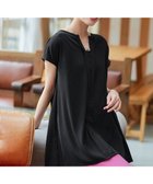 【ティアクラッセ/Tiaclasse】の【洗える】フレンチスリーブキーネックシャツチュニックブラウス ブラック|ID: prp329100004483263 ipo3291000000032235112