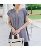 【ティアクラッセ/Tiaclasse】の【洗える】フレンチスリーブキーネックシャツチュニックブラウス ブルー|ID: prp329100004483263 ipo3291000000032235114