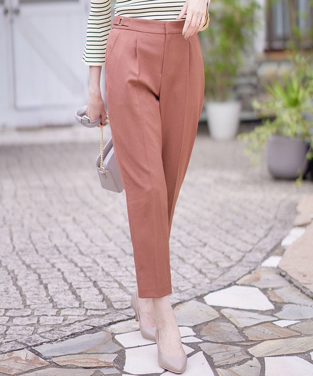 【エニィ スィス/any SiS】の【洗える】サイドバックルタックテーパード パンツ インテリア・キッズ・メンズ・レディースファッション・服の通販 founy(ファニー) 　ファッション　Fashion　レディースファッション　Fashion for Women　パンツ　Pants & Trousers　バッグ　Bags　センター　Center, Center Line　チェック　Check, Plaid, Tartan　ポケット　Pocket, Pocket Detail　冬　Winter / This Winter　夏　Summer　春　Spring　S/S・春夏　SS, Spring/Summer, Warm Season　洗える　Machine Washable　無地　Plain, Solid Color　秋　Autumn　アプリコットピンク|ID: prp329100004483273 ipo3291000000034959363