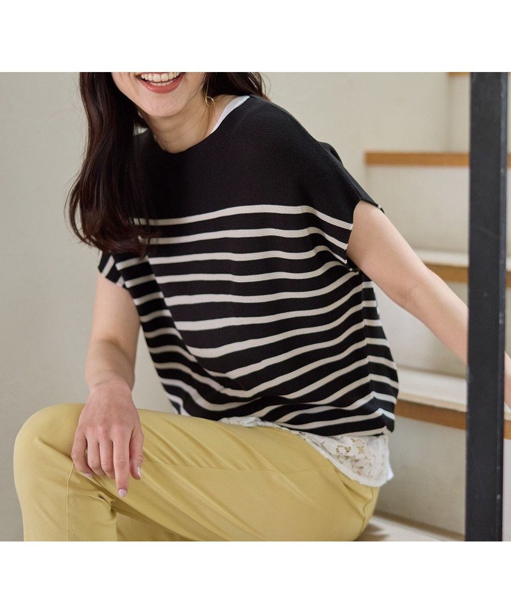 【エニー/ANY】の【新色追加/14色展開】アクリルガーターフレンチスリーブニット インテリア・キッズ・メンズ・レディースファッション・服の通販 founy(ファニー) 　ファッション　Fashion　レディースファッション　Fashion for Women　トップス・カットソー　Cut & Sew Tops　ニット　Knit Tops & Sweaters　春　Spring　スラックス　Slacks, Dress Pants　スリーブ　Sleeve, Long Sleeve / Short Sleeve　セーター　Sweater, Knitwear　デニム　Denim, Jeans Material　フレンチ　French, French Style　S/S・春夏　SS, Spring/Summer, Warm Season　おすすめ　Recommended / Our Picks　夏　Summer　クロ×グレージュ|ID: prp329100004483575 ipo3291000000033566365