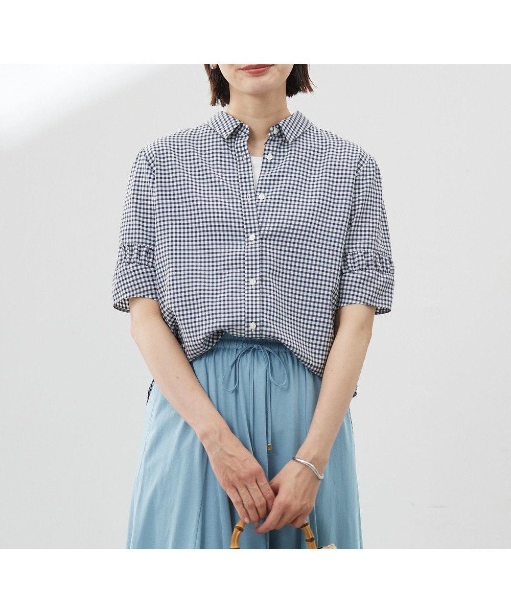 【ジェイ プレス/J.PRESS】の【洗える】アセVisギンガム シャツ ブラウス インテリア・キッズ・メンズ・レディースファッション・服の通販 founy(ファニー) 　ファッション　Fashion　レディースファッション　Fashion for Women　トップス・カットソー　Cut & Sew Tops　シャツ・ブラウス・オフィスカジュアル　Elegant Blouses & Button-Ups　春　Spring　洗える　Machine Washable　ギャザー　Gathered, Ruffled　ギンガム　Gingham, Gingham Fabric　クラシック　Classic, Timeless Style　シンプル　Simple, Minimal　チェック　Check, Plaid, Tartan　フィット　Fit, Slim Fit　レギュラー　Regular, Standard Fit　S/S・春夏　SS, Spring/Summer, Warm Season　夏　Summer　エレガント 上品　Elegant　ネイビー系|ID: prp329100004483603 ipo3291000000032650042