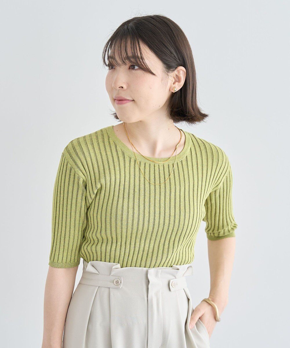 【グリーンパークス/Green Parks】の配色リブニットプルオーバー インテリア・キッズ・メンズ・レディースファッション・服の通販 founy(ファニー) 　ファッション　Fashion　レディースファッション　Fashion for Women　トップス・カットソー　Cut & Sew Tops　ニット　Knit Tops & Sweaters　カジュアルプルオーバー・ニットトップス　Pullovers & Knit Tops / Casual Pullovers　おすすめ　Recommended / Our Picks　コンパクト　Compact, Small Size　スリーブ　Sleeve, Long Sleeve / Short Sleeve　セーター　Sweater, Knitwear　デニム　Denim, Jeans Material　ハーフ　Half, Half-Length　フィット　Fit, Slim Fit　ポケット　Pocket, Pocket Detail　ワイドリブ　Wide Rib, Wide Ribbed Knit　半袖　Short Sleeve, Half Sleeve　夏　Summer　春　Spring　S/S・春夏　SS, Spring/Summer, Warm Season　Green|ID: prp329100004483622 ipo3291000000031607607