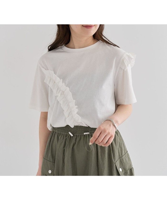 【グリーンパークス/Green Parks】の・Petit Fleur アシンメトリーフリルTEE インテリア・キッズ・メンズ・レディースファッション・服の通販 founy(ファニー) https://founy.com/ ファッション Fashion レディースファッション Fashion for Women トップス・カットソー Cut & Sew Tops シャツ・ブラウス・オフィスカジュアル Elegant Blouses & Button-Ups ロングTシャツ・Tシャツ Longline T-Shirts & Tees カットソー・ベーシックTシャツ Cut-and-Sewn Tops / Stretch Tees & Basics おすすめ Recommended / Our Picks カットソー Cut and Sewn Top フェミニン Feminine, Girly フリル Frill, Ruffle フロント Front, Front Design ボトム Bottoms, Lower Wear ポケット Pocket, Pocket Detail 夏 Summer 春 Spring S/S・春夏 SS, Spring/Summer, Warm Season |ID: prp329100004483641 ipo3291000000032581746