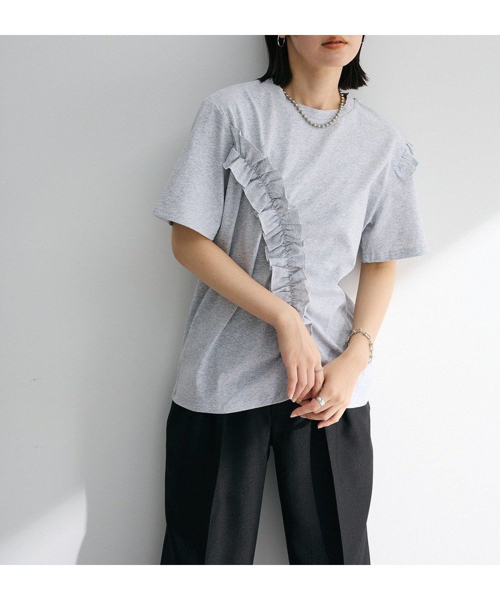 【グリーンパークス/Green Parks】の・Petit Fleur アシンメトリーフリルTEE インテリア・キッズ・メンズ・レディースファッション・服の通販 founy(ファニー) 　ファッション　Fashion　レディースファッション　Fashion for Women　トップス・カットソー　Cut & Sew Tops　シャツ・ブラウス・オフィスカジュアル　Elegant Blouses & Button-Ups　ロングTシャツ・Tシャツ　Longline T-Shirts & Tees　カットソー・ベーシックTシャツ　Cut-and-Sewn Tops / Stretch Tees & Basics　おすすめ　Recommended / Our Picks　カットソー　Cut and Sewn Top　フェミニン　Feminine, Girly　フリル　Frill, Ruffle　フロント　Front, Front Design　ボトム　Bottoms, Lower Wear　ポケット　Pocket, Pocket Detail　夏　Summer　春　Spring　S/S・春夏　SS, Spring/Summer, Warm Season　Gray Mixture|ID: prp329100004483641 ipo3291000000032581748