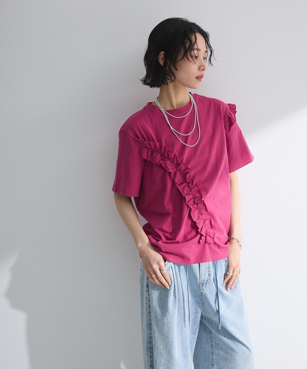 【グリーンパークス/Green Parks】の・Petit Fleur アシンメトリーフリルTEE インテリア・キッズ・メンズ・レディースファッション・服の通販 founy(ファニー) 　ファッション　Fashion　レディースファッション　Fashion for Women　トップス・カットソー　Cut & Sew Tops　シャツ・ブラウス・オフィスカジュアル　Elegant Blouses & Button-Ups　ロングTシャツ・Tシャツ　Longline T-Shirts & Tees　カットソー・ベーシックTシャツ　Cut-and-Sewn Tops / Stretch Tees & Basics　おすすめ　Recommended / Our Picks　カットソー　Cut and Sewn Top　フェミニン　Feminine, Girly　フリル　Frill, Ruffle　フロント　Front, Front Design　ボトム　Bottoms, Lower Wear　ポケット　Pocket, Pocket Detail　夏　Summer　春　Spring　S/S・春夏　SS, Spring/Summer, Warm Season　Pink|ID: prp329100004483641 ipo3291000000032581753