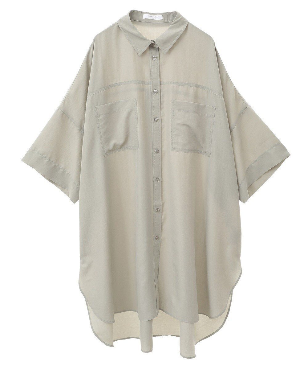 【グリーンパークス/Green Parks】の7分袖ミディ丈シャツワンピース インテリア・キッズ・メンズ・レディースファッション・服の通販 founy(ファニー) 　ファッション　Fashion　レディースファッション　WOMEN　ワンピース　Dress　シャツワンピース　Shirt Dresses　おすすめ　Recommend　シアー　Sheer　シンプル　Simple　ビッグ　Big　フロント　Front　ポケット　Pocket　今季　This Season　夏　Summer　春　Spring　S/S・春夏　Ss・Spring/Summer　Light Khaki|ID: prp329100004483661 ipo3291000000031607758