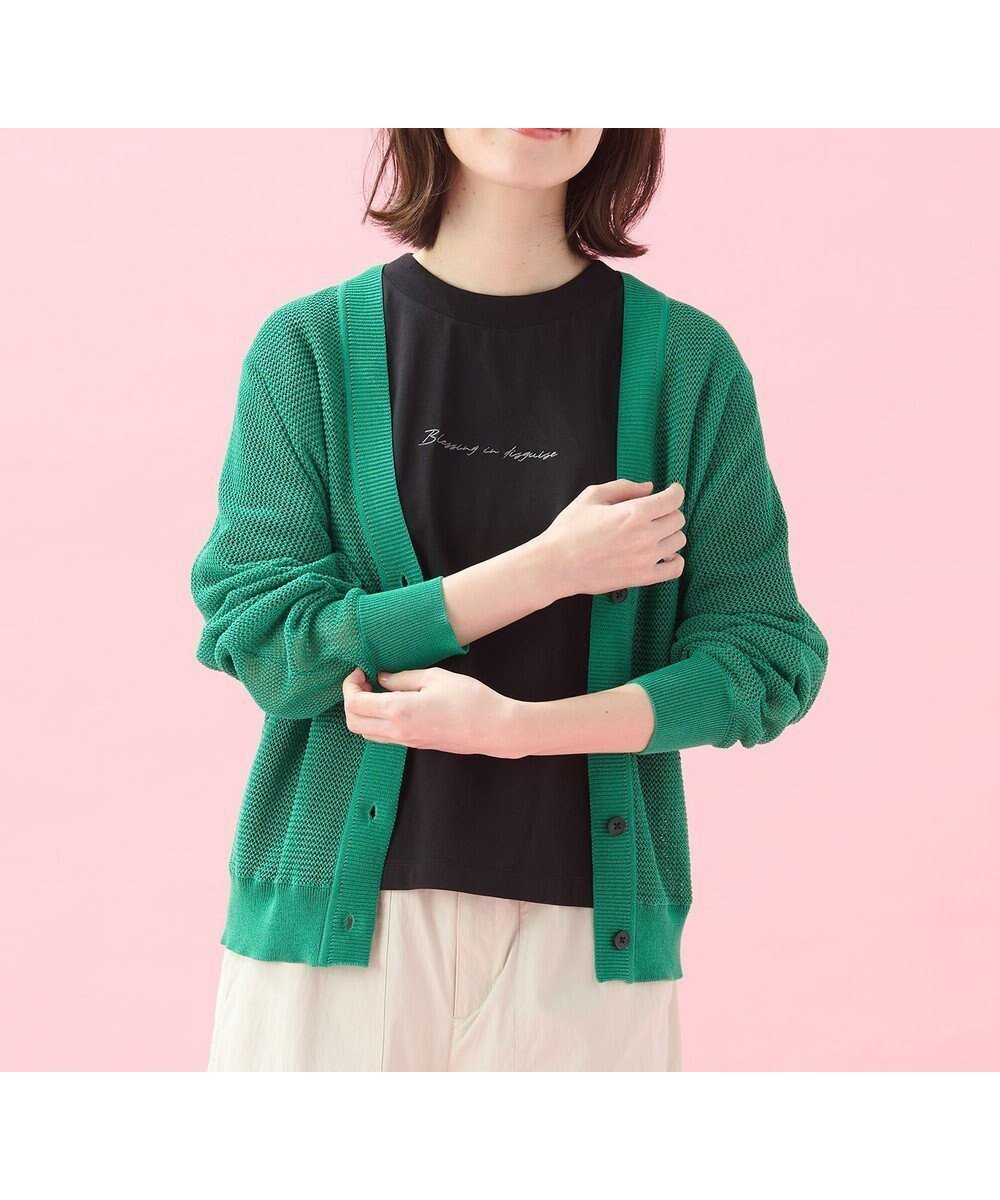 【エニー/ANY】のメッシュVネックニットカーディガン インテリア・キッズ・メンズ・レディースファッション・服の通販 founy(ファニー) 　ファッション　Fashion　レディースファッション　Fashion for Women　トップス・カットソー　Cut & Sew Tops　ニット　Knit Tops & Sweaters　カーディガン・羽織り　Layered Style Cardigans　Vネックトップス　V-Neck Tops / V-Cut Neckline Shirts　おすすめ　Recommended / Our Picks　インナー　Innerwear　カーディガン　Cardigan, Knitwear　デニム　Denim, Jeans Material　メッシュ　Mesh, Net Fabric　夏　Summer　春　Spring　S/S・春夏　SS, Spring/Summer, Warm Season　グリーン|ID: prp329100004483685 ipo3291000000035395015