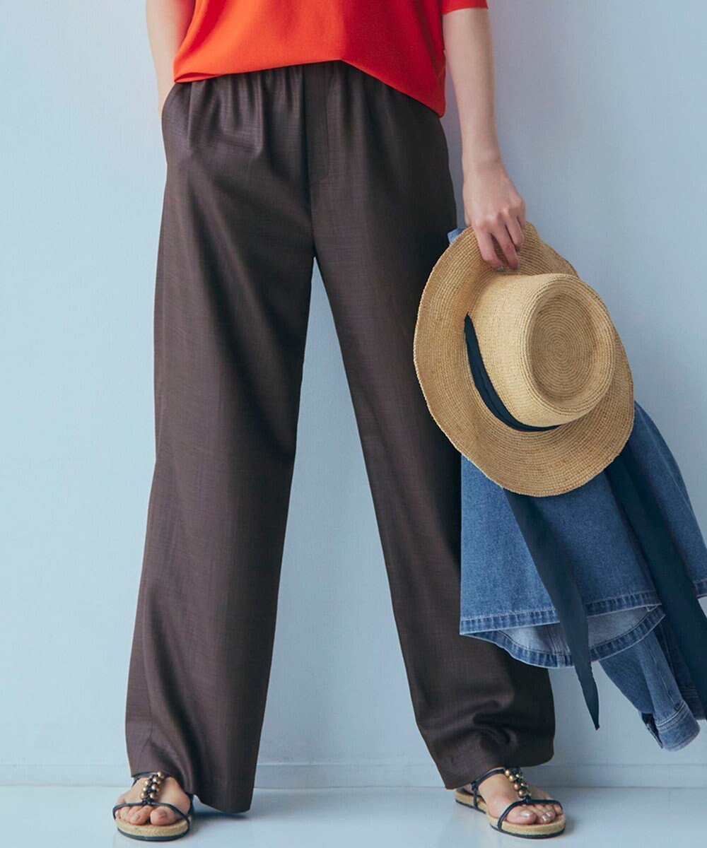 【23区/NIJYUSANKU】の【接触冷感/UVカット/洗える】ドライスラブストレッチ ワイド パンツ インテリア・キッズ・メンズ・レディースファッション・服の通販 founy(ファニー) 　ファッション　Fashion　レディースファッション　Fashion for Women　パンツ　Pants & Trousers　春　Spring　洗える　Machine Washable　シンプル　Simple, Minimal　スキッパー　Skipper, Open Collar　ストレッチ　Stretch, Stretchy Fabric　セットアップ　Set-Up, Coordinated Outfit　タンブラー　Tumbler, Travel Mug　リネン　Linen, Linen Fabric　ワイド　Wide, Wide Fit　S/S・春夏　SS, Spring/Summer, Warm Season　夏　Summer　2025年　2025　2025春夏・S/S　Spring/Summer 2025 SS25　ダークブラウン系|ID: prp329100004484147 ipo3291000000035642791