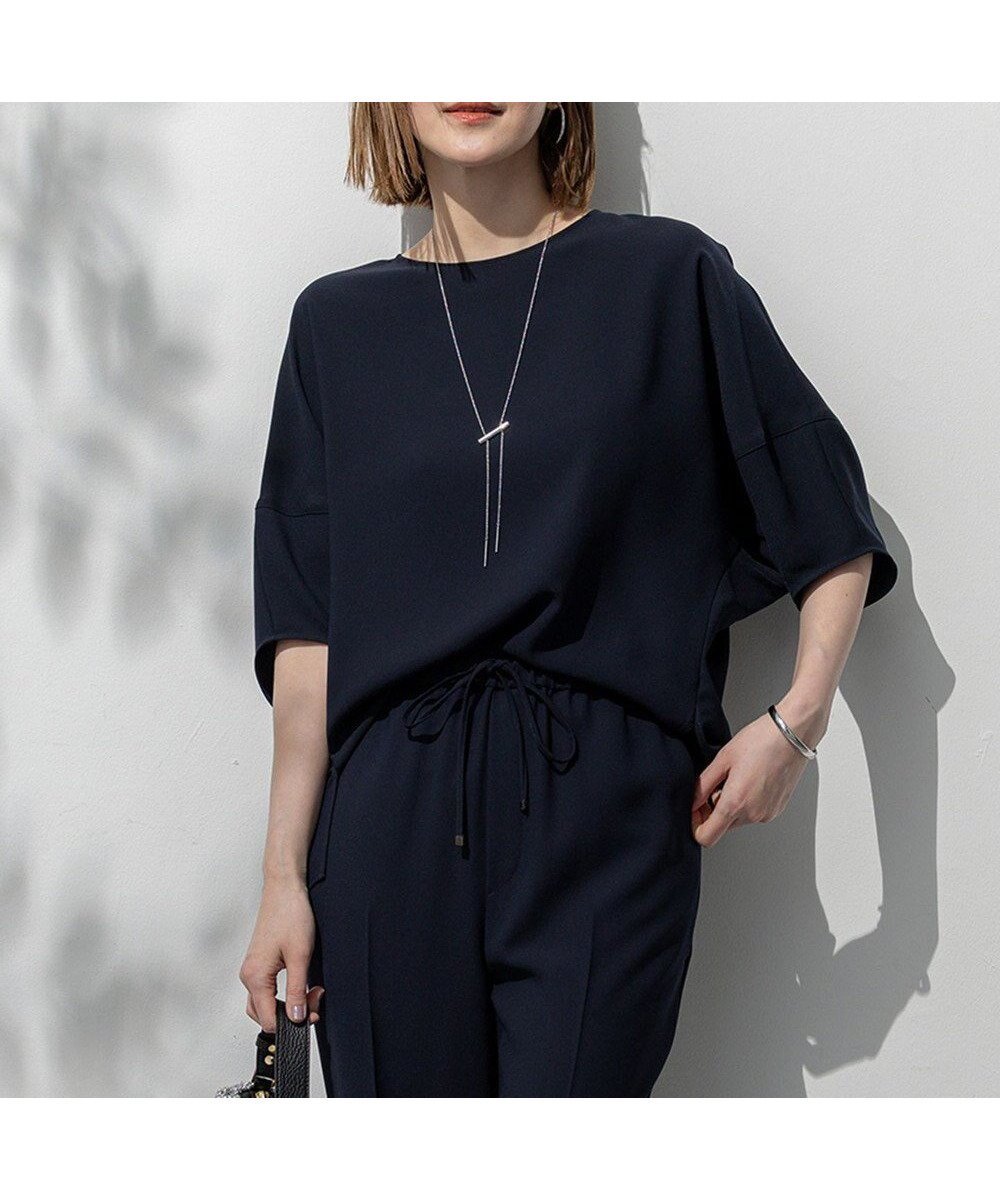 【23区/NIJYUSANKU】の【吸水速乾/UVカット/接触冷感】ストレッチジョーゼット ランタンスリーブ カットソー インテリア・キッズ・メンズ・レディースファッション・服の通販 founy(ファニー) 　ファッション　Fashion　レディースファッション　Fashion for Women　トップス・カットソー　Cut & Sew Tops　シャツ・ブラウス・オフィスカジュアル　Elegant Blouses & Button-Ups　ロングTシャツ・Tシャツ　Longline T-Shirts & Tees　カットソー・ベーシックTシャツ　Cut-and-Sewn Tops / Stretch Tees & Basics　春　Spring　カットソー　Cut and Sewn Top　吸水　Absorbent, Quick-Dry　ジョーゼット　Georgette, Semi-Sheer Fabric　ストレッチ　Stretch, Stretchy Fabric　スリーブ　Sleeve, Long Sleeve / Short Sleeve　セットアップ　Set-Up, Coordinated Outfit　ワイド　Wide, Wide Fit　S/S・春夏　SS, Spring/Summer, Warm Season　夏　Summer　エレガント 上品　Elegant　2025年　2025　2025春夏・S/S　Spring/Summer 2025 SS25　ネイビー系|ID: prp329100004484164 ipo3291000000032393869