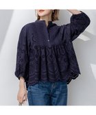 【23区/NIJYUSANKU】の【洗える】コットンエンブロイダリー クロップド ブラウス ネイビー系|ID:prp329100004484211