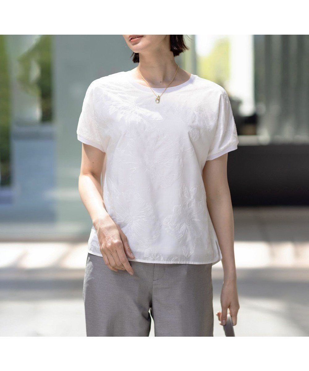 【ジェイ プレス/J.PRESS】の【洗える】シアーエンブロイダリー カットソー 人気、トレンドファッション・服の通販 founy(ファニー) 　ファッション　Fashion　レディースファッション　Fashion for Women　トップス・カットソー　Cut & Sew Tops　シャツ・ブラウス・オフィスカジュアル　Elegant Blouses & Button-Ups　ロングTシャツ・Tシャツ　Longline T-Shirts & Tees　カットソー・ベーシックTシャツ　Cut-and-Sewn Tops / Stretch Tees & Basics　春　Spring　洗える　Machine Washable　カットソー　Cut and Sewn Top　シルケット　Silket, Silky Cotton　シンプル　Simple, Minimal　スリーブ　Sleeve, Long Sleeve / Short Sleeve　フレンチ　French, French Style　S/S・春夏　SS, Spring/Summer, Warm Season　夏　Summer　エレガント 上品　Elegant　 other-1|ID: prp329100004484323 ipo3291000000032671216