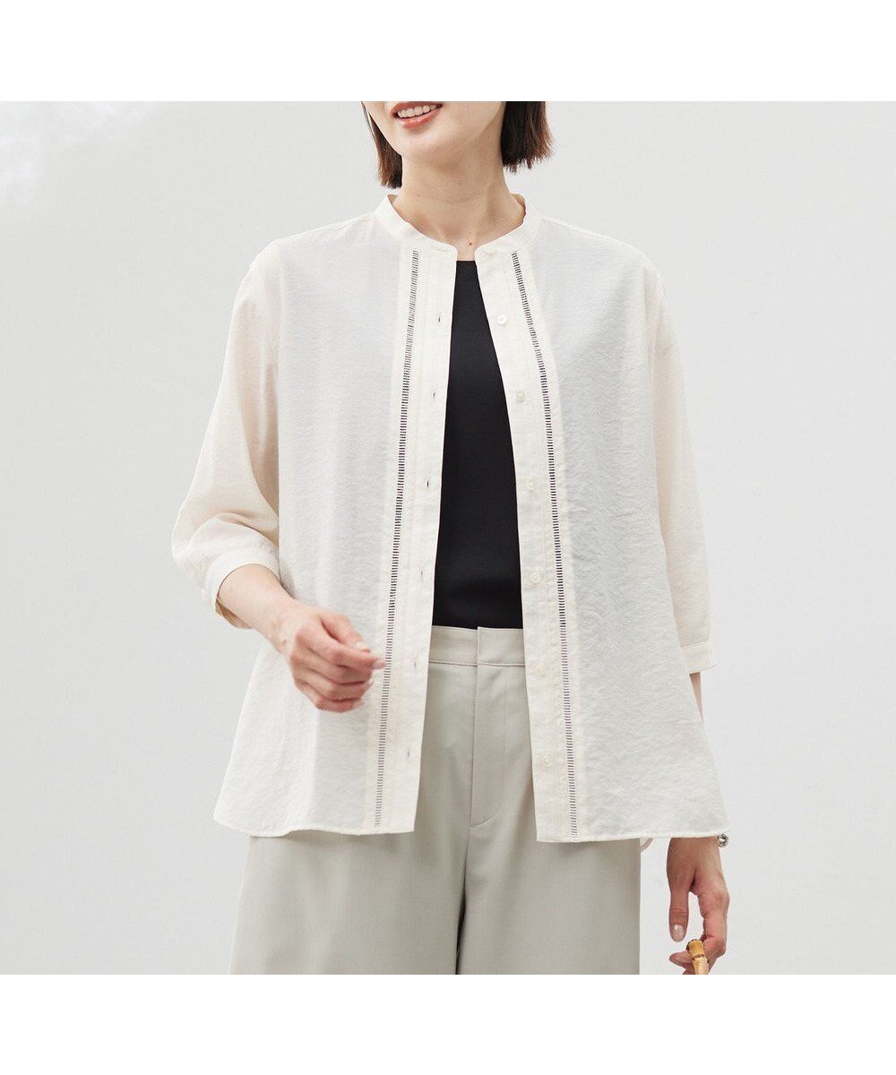 【ジェイ プレス/J.PRESS】の【WEB限定カラーあり・洗える】Sheer Vis リネン バンドカラー ブラウス インテリア・キッズ・メンズ・レディースファッション・服の通販 founy(ファニー) 　ファッション　Fashion　レディースファッション　Fashion for Women　トップス・カットソー　Cut & Sew Tops　シャツ・ブラウス・オフィスカジュアル　Elegant Blouses & Button-Ups　春　Spring　洗える　Machine Washable　シアー　Sheer, See-Through　シンプル　Simple, Minimal　リネン　Linen, Linen Fabric　S/S・春夏　SS, Spring/Summer, Warm Season　夏　Summer　エレガント 上品　Elegant　エクリュ系|ID: prp329100004484352 ipo3291000000032643542