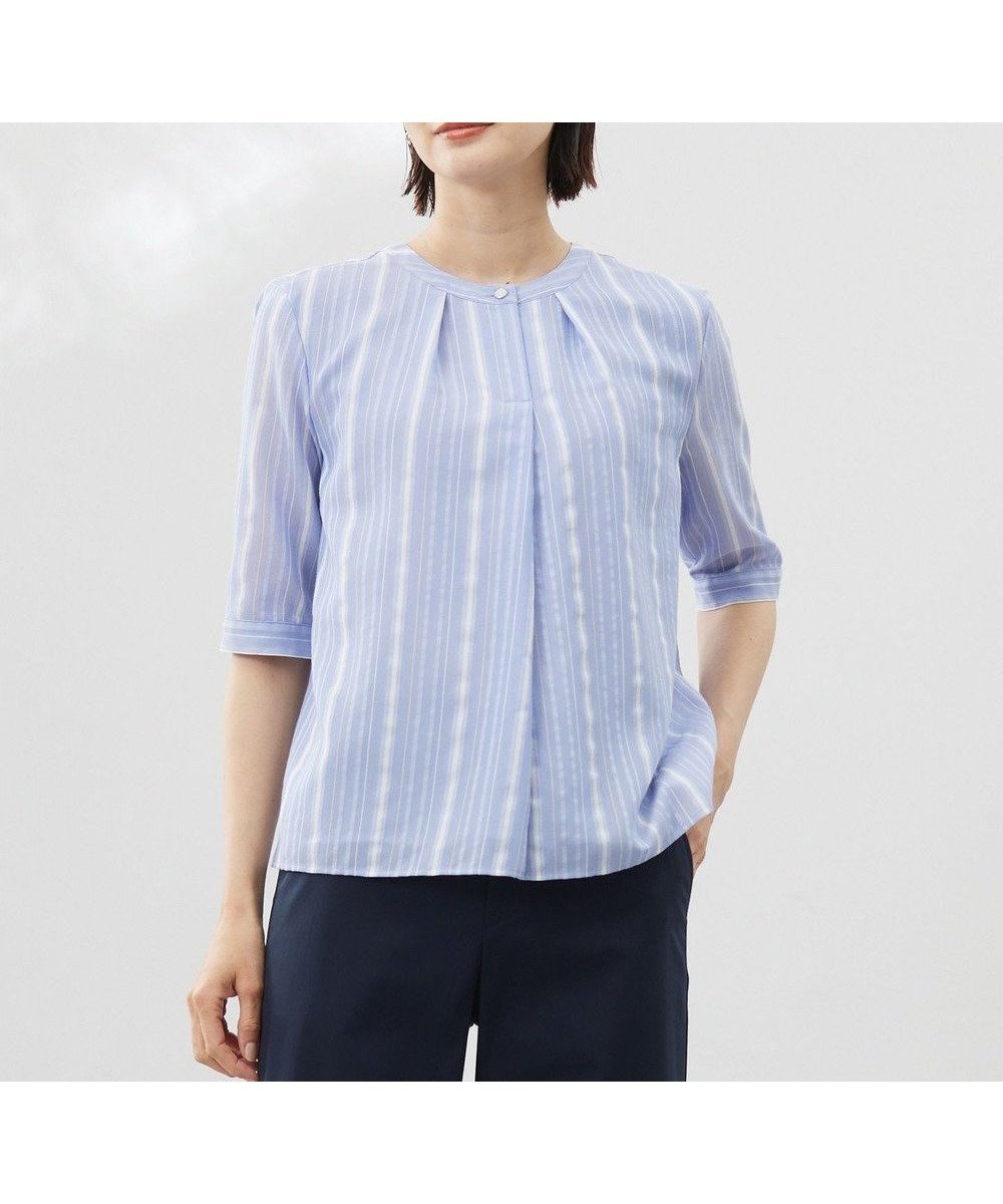 【ジェイ プレス/J.PRESS】の【洗える】SHEERストライプ クルーネック ブラウス 人気、トレンドファッション・服の通販 founy(ファニー) 　ファッション　Fashion　レディースファッション　Fashion for Women　トップス・カットソー　Cut & Sew Tops　シャツ・ブラウス・オフィスカジュアル　Elegant Blouses & Button-Ups　シンプル　Simple, Minimal　ストライプ　Stripe, Striped Pattern　バランス　Balance, Style Balance　エレガント 上品　Elegant　夏　Summer　春　Spring　S/S・春夏　SS, Spring/Summer, Warm Season　洗える　Machine Washable　 other-1|ID: prp329100004484367 ipo3291000000033403779