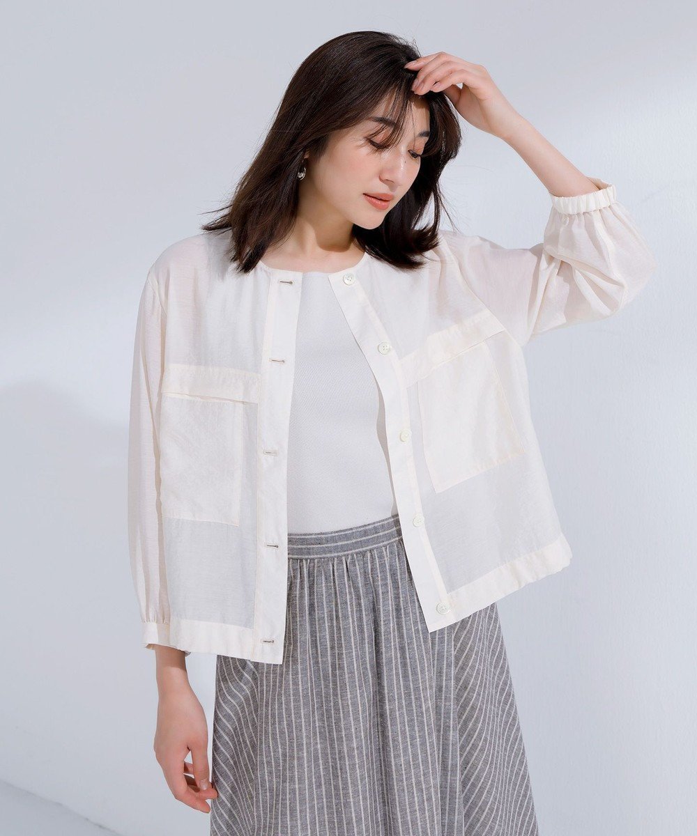 【ジェイ プレス/J.PRESS】の【洗える】Sheer Vis リネン ノーカラー ブルゾン インテリア・キッズ・メンズ・レディースファッション・服の通販 founy(ファニー) 　ファッション　Fashion　レディースファッション　Fashion for Women　アウター　Coat / Outerwear Collection　レディースジャケット・軽アウター　Jackets　ブルゾンジャケット・スポーティアウター　Blouson Jackets　春　Spring　洗える　Machine Washable　ギャザー　Gathered, Ruffled　ショート　Short, Short Length　ジャケット　Jacket, Outerwear　トレンド　Trend, Trending Now　ドローストリング　Drawstring, Pull Cord　パッチ　Patch, Appliqué　ブルゾン　Blouson, Bomber Jacket　ポケット　Pocket, Pocket Detail　リネン　Linen, Linen Fabric　S/S・春夏　SS, Spring/Summer, Warm Season　夏　Summer　エレガント 上品　Elegant　エクリュ系|ID: prp329100004484381 ipo3291000000032650556