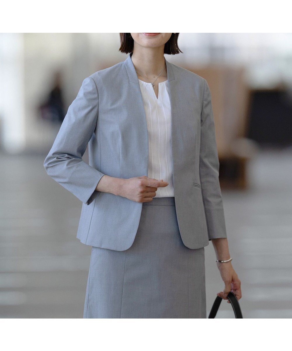 【ジェイ プレス/J.PRESS】の【セットアップ対応・洗える・撥水】コットンFITTY ノーカラー ジャケット インテリア・キッズ・メンズ・レディースファッション・服の通販 founy(ファニー) 　ファッション　Fashion　レディースファッション　Fashion for Women　アウター　Coat / Outerwear Collection　レディースジャケット・軽アウター　Jackets　ノーカラージャケット / シンプル上品コーデ　Collarless Jackets　ウォッシャブル　Machine Washable　春　Spring　洗える　Machine Washable　ショート　Short, Short Length　シンプル　Simple, Minimal　ジャケット　Jacket, Outerwear　セットアップ　Set-Up, Coordinated Outfit　定番　Standard, Basic Item　人気　Popular, Best Seller　バランス　Balance, Style Balance　フロント　Front, Front Design　S/S・春夏　SS, Spring/Summer, Warm Season　夏　Summer　エレガント 上品　Elegant　セレモニー　Ceremony　ビジネス 仕事 通勤　Business / Work / Commuting　グレー系|ID: prp329100004484389 ipo3291000000031855106