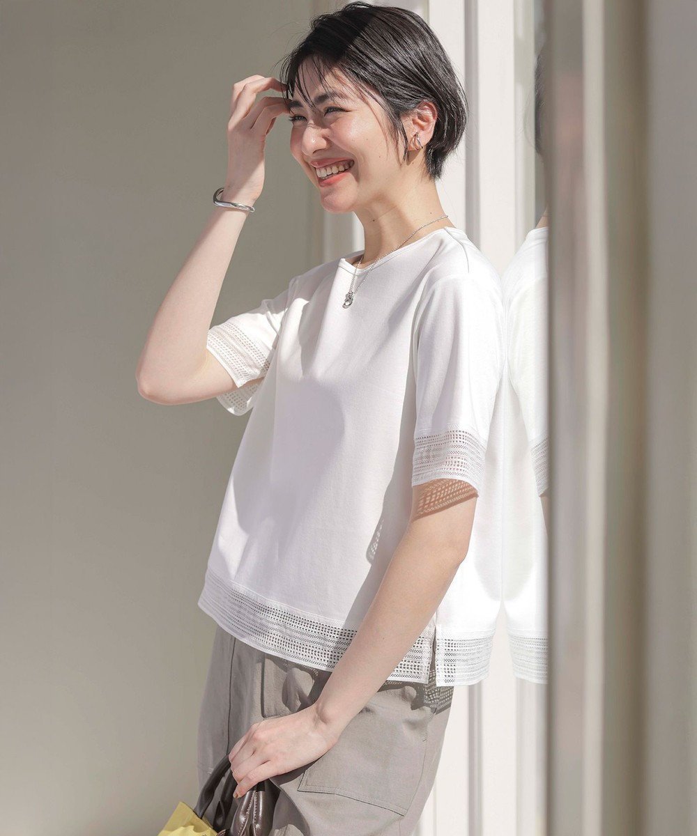 【ジェイ プレス/J.PRESS】の【洗える】スムースジャージー レース カットソー 人気、トレンドファッション・服の通販 founy(ファニー) 　ファッション　Fashion　レディースファッション　Fashion for Women　トップス・カットソー　Cut & Sew Tops　シャツ・ブラウス・オフィスカジュアル　Elegant Blouses & Button-Ups　ロングTシャツ・Tシャツ　Longline T-Shirts & Tees　カットソー・ベーシックTシャツ　Cut-and-Sewn Tops / Stretch Tees & Basics　インナー　Innerwear　カットソー　Cut and Sewn Top　シルケット　Silket, Silky Cotton　シンプル　Simple, Minimal　トレンド　Trend, Trending Now　レース　Lace, Lace Fabric　エレガント 上品　Elegant　夏　Summer　春　Spring　S/S・春夏　SS, Spring/Summer, Warm Season　洗える　Machine Washable　羽織　Haori, Light Jacket　 other-1|ID: prp329100004484406 ipo3291000000033604877