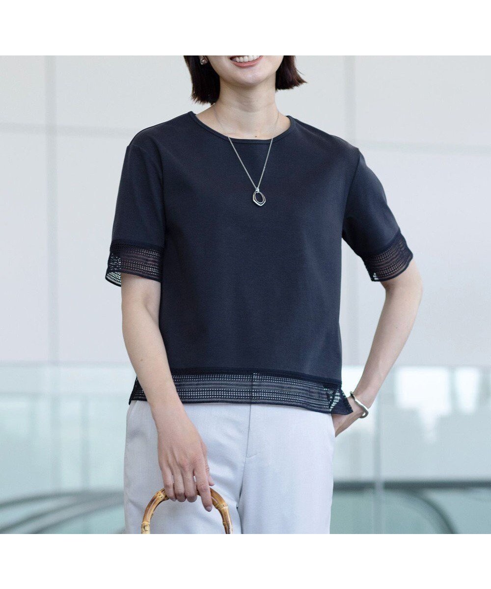 【ジェイ プレス/J.PRESS】の【洗える】スムースジャージー レース カットソー インテリア・キッズ・メンズ・レディースファッション・服の通販 founy(ファニー) 　ファッション　Fashion　レディースファッション　Fashion for Women　トップス・カットソー　Cut & Sew Tops　シャツ・ブラウス・オフィスカジュアル　Elegant Blouses & Button-Ups　ロングTシャツ・Tシャツ　Longline T-Shirts & Tees　カットソー・ベーシックTシャツ　Cut-and-Sewn Tops / Stretch Tees & Basics　インナー　Innerwear　カットソー　Cut and Sewn Top　シルケット　Silket, Silky Cotton　シンプル　Simple, Minimal　トレンド　Trend, Trending Now　レース　Lace, Lace Fabric　エレガント 上品　Elegant　夏　Summer　春　Spring　S/S・春夏　SS, Spring/Summer, Warm Season　洗える　Machine Washable　羽織　Haori, Light Jacket　ネイビー系|ID: prp329100004484406 ipo3291000000033604880