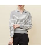 【エニィ スィス/any SiS】の【洗える】スキッパーポロ襟プルオーバー ニット グレー×オフ|ID: prp329100004485401 ipo3291000000034348255