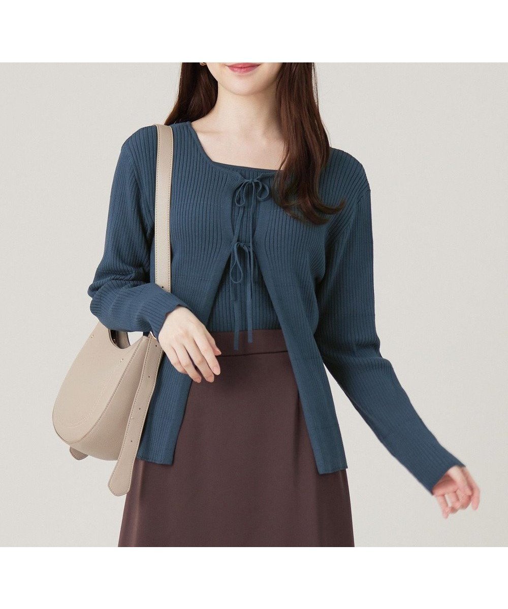 【エニィ スィス/any SiS】の【2SET】リボンカーデツイン ニット インテリア・キッズ・メンズ・レディースファッション・服の通販 founy(ファニー) 　ファッション　Fashion　レディースファッション　Fashion for Women　トップス・カットソー　Cut & Sew Tops　ニット　Knit Tops & Sweaters　カーディガン　Cardigan, Knitwear　セーター　Sweater, Knitwear　フロント　Front, Front Design　リボン　Ribbon, Bow　ワイドリブ　Wide Rib, Wide Ribbed Knit　A/W・秋冬　Autumn/Winter　ダークブルー|ID: prp329100004485518 ipo3291000000033713620