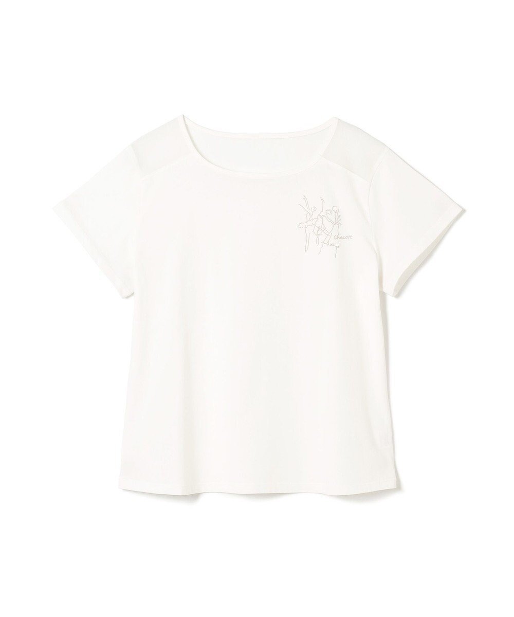 【チャコット/Chacott】のTシャツ インテリア・キッズ・メンズ・レディースファッション・服の通販 founy(ファニー) 　ファッション　Fashion　レディースファッション　Ladies' Fashion Online　トップス・カットソー　Tops/Tshirt　シャツ/ブラウス　Shirts/Blouses　ロング / Tシャツ　T-Shirts　シフォン　Chiffon　バランス　Balance　パープル　Purple　プリント　Print　プレミアム　Premium　ボックス　Box　モチーフ　Motif　ヨーク　Yoke　エレガント 上品　Elegant　オフホワイト|ID: prp329100004486047 ipo3291000000032415885