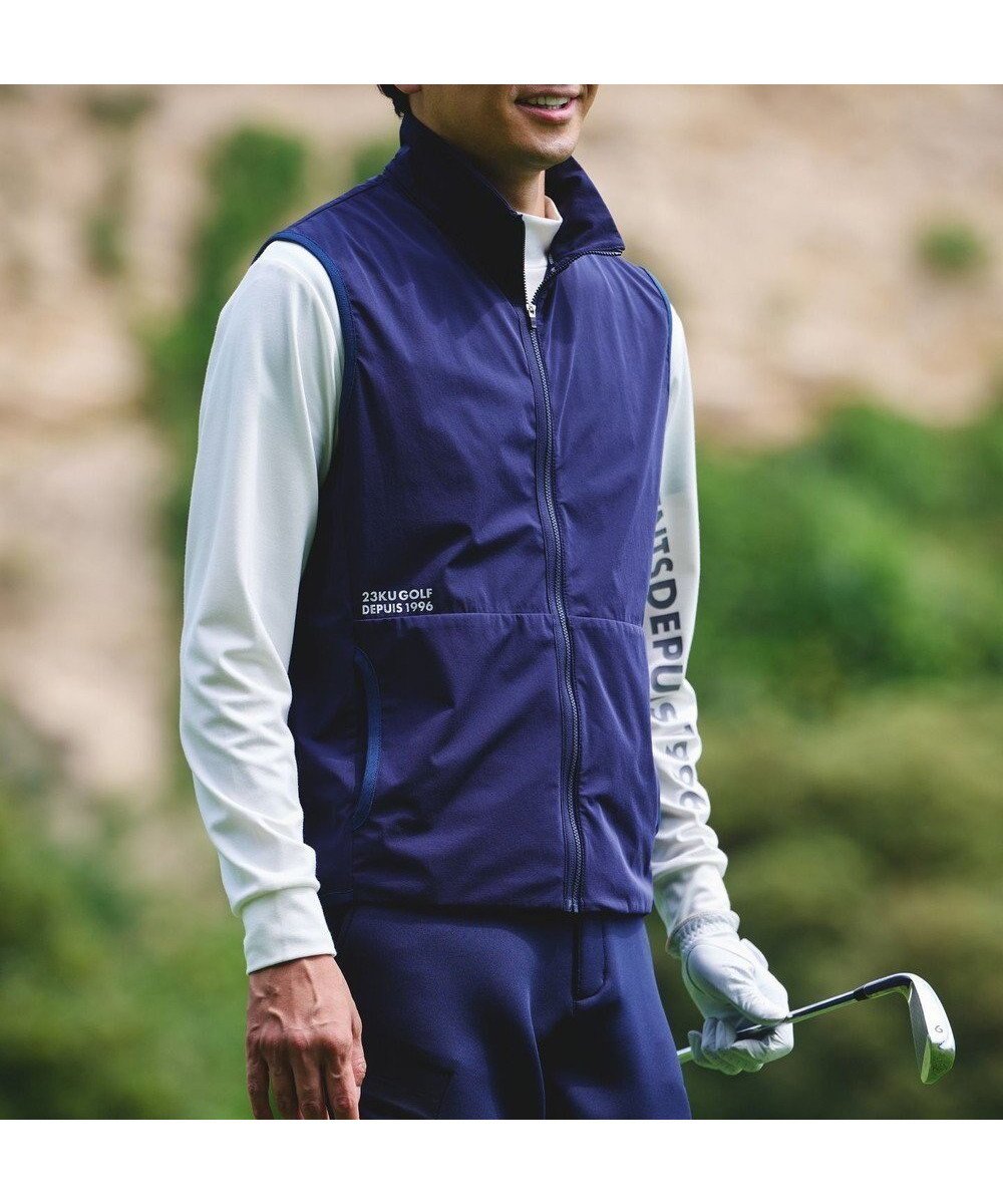 【23区 ゴルフ/23区GOLF / MEN】の【MEN】【ストレッチ/撥水】ライトベスト 清涼感と機能性 暑い季節もさわやかに インテリア・キッズ・メンズ・レディースファッション・服の通販 founy(ファニー) 　ファッション　Fashion　メンズファッション　Fashion for Men　アウター　Men's Coats Outerwear　アイレット　Eyelet Lace　ジャケット　Jacket, Outerwear　ストレッチ　Stretch, Stretchy Fabric　タフタ　Taffeta, Structured Fabric　ベスト　Vest, Waistcoat　エレガント 上品　Elegant　再入荷　Restock / Back in Stock　A/W・秋冬　Autumn/Winter　ネイビー系|ID: prp329100004487109 ipo3291000000033262846