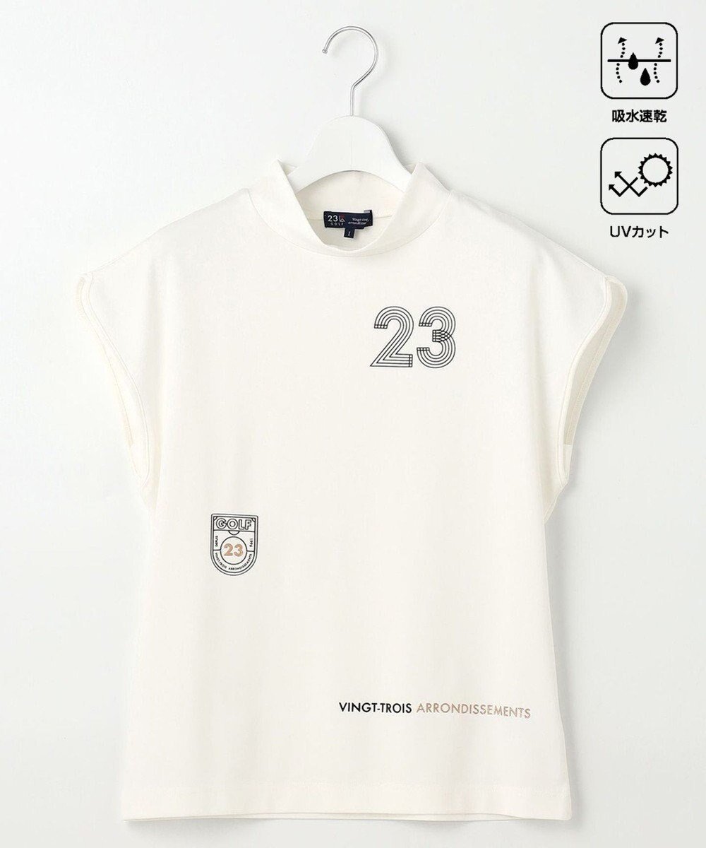 【23区 ゴルフ/NIJYUSANKU GOLF】の【WOMEN】新色追加!【吸水速乾/UVカット】フレンチスリーブロゴモックネック 人気、トレンドファッション・服の通販 founy(ファニー) 　ファッション　Fashion　レディースファッション　WOMEN　トップス・カットソー　Tops/Tshirt　パーカ　Sweats　スウェット　Sweat　なめらか　Smooth　スウェット　Sweat　スリット　Slit　プリント　Print　人気　Popularity　吸水　Water Absorption　夏　Summer　春　Spring　S/S・春夏　Ss・Spring/Summer　 other-1|ID: prp329100004488966 ipo3291000000031963172