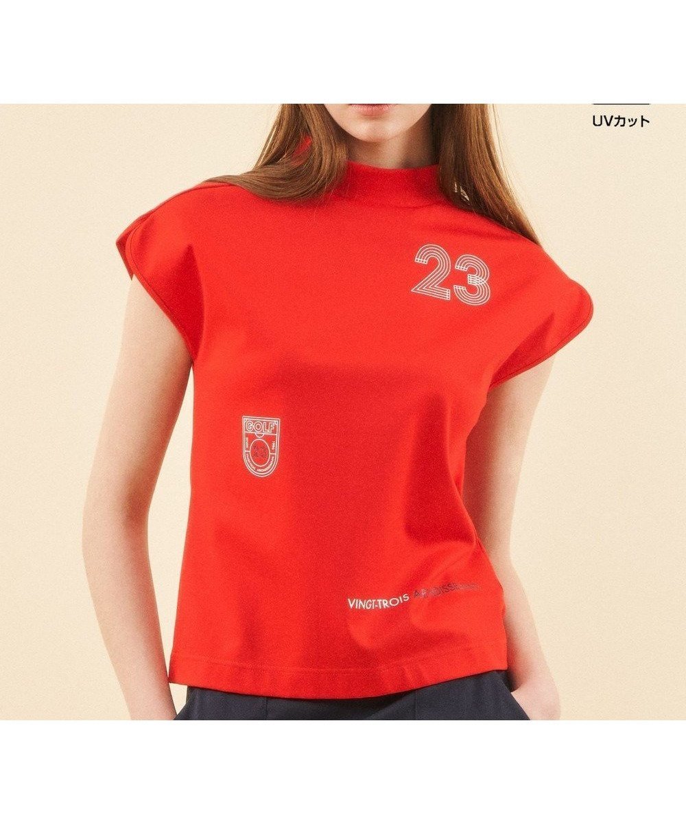 【23区 ゴルフ/NIJYUSANKU GOLF】の【WOMEN】新色追加!【吸水速乾/UVカット】フレンチスリーブロゴモックネック インテリア・キッズ・メンズ・レディースファッション・服の通販 founy(ファニー) 　ファッション　Fashion　レディースファッション　WOMEN　トップス・カットソー　Tops/Tshirt　パーカ　Sweats　スウェット　Sweat　なめらか　Smooth　スウェット　Sweat　スリット　Slit　プリント　Print　人気　Popularity　吸水　Water Absorption　夏　Summer　春　Spring　S/S・春夏　Ss・Spring/Summer　オレンジ系|ID: prp329100004488966 ipo3291000000031963178