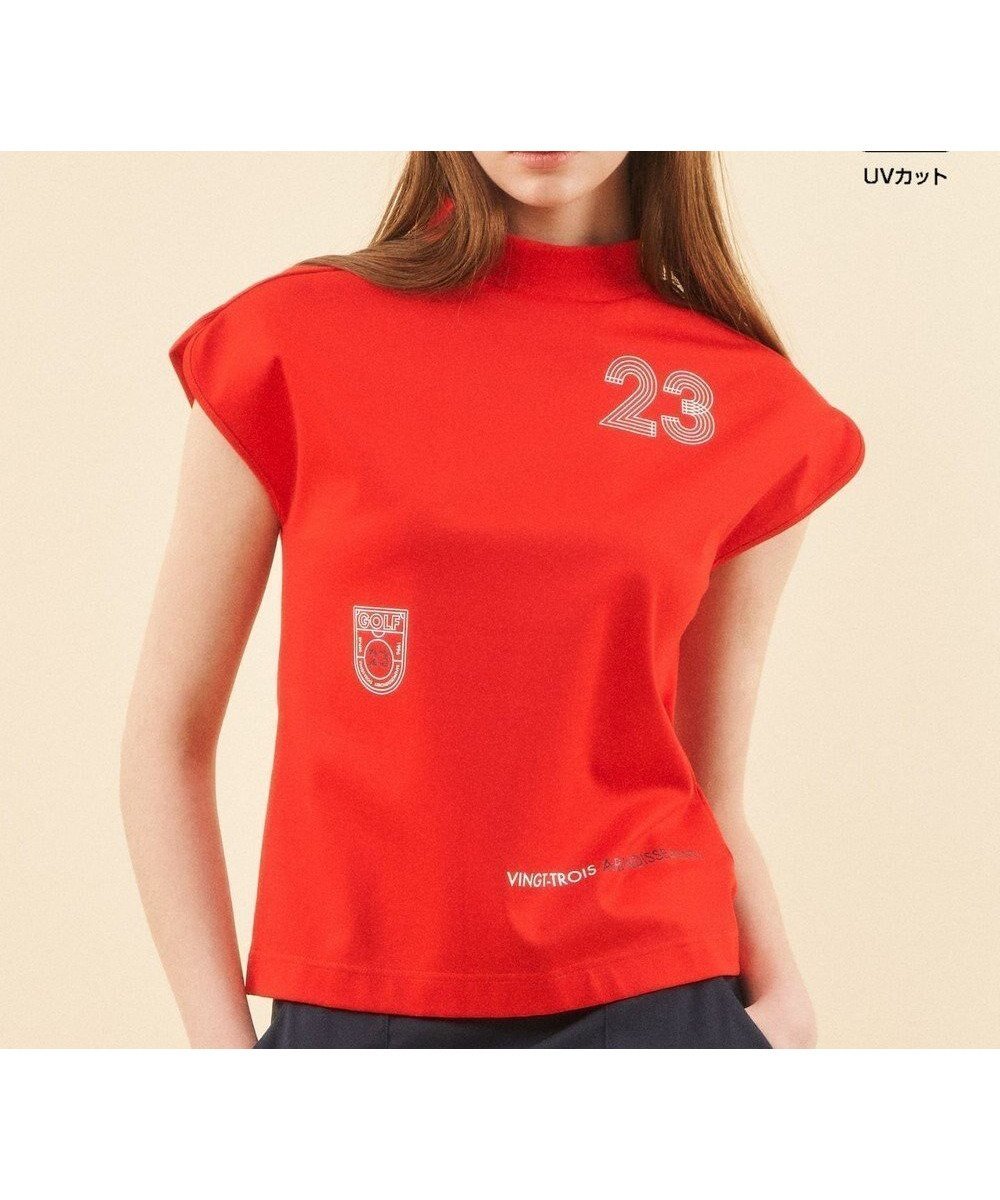 【23区 ゴルフ/NIJYUSANKU GOLF】の【WOMEN】新色追加!【吸水速乾/UVカット】フレンチスリーブロゴモックネック インテリア・キッズ・メンズ・レディースファッション・服の通販 founy(ファニー) 　ファッション　Fashion　レディースファッション　Fashion for Women　トップス・カットソー　Cut & Sew Tops　レディースパーカー・カジュアルフーディー　Casual Hoodies & Sweatshirts　スウェット・クルーネックトップス　Sweatshirts & Crewnecks / Relaxed Fit Sweat Tops　なめらか　Smooth, Silky Texture　スウェット / スエット　Sweatshirt, Sweatwear　スリット　Slit, Slit Detail　プリント　Print, Printed Pattern　人気　Popular, Best Seller　吸水　Absorbent, Quick-Dry　夏　Summer　春　Spring　S/S・春夏　SS, Spring/Summer, Warm Season　オレンジ系|ID: prp329100004488966 ipo3291000000034931350