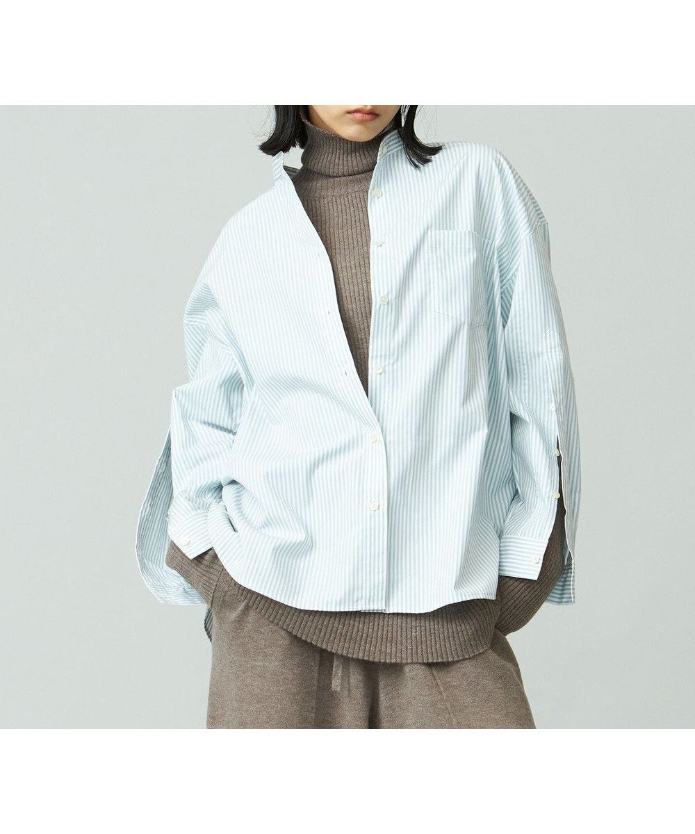 【ジェイプレスヨークストリート/J.PRESS YORK STREET】の【WOMEN】タイプライターストライプ バンドカラーシャツ インテリア・キッズ・メンズ・レディースファッション・服の通販 founy(ファニー) 　ファッション　Fashion　レディースファッション　WOMEN　トップス・カットソー　Tops/Tshirt　シャツ/ブラウス　Shirts/Blouses　インナー　Inner　カシュクール　Cachecoeur　ショート　Short　スウェット　Sweat　ストライプ　Stripe　スリット　Slit　タイプライター　Typewriter　タートル　Turtle　定番　Standard　ベーシック　Basic　A/W・秋冬　Aw・Autumn/Winter・Fw・Fall-Winter　グリーン系1|ID: prp329100004493558 ipo3291000000031916624