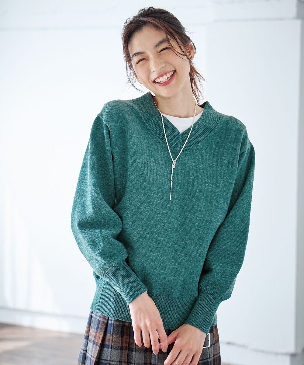 【エニィファム/any FAM】のボリュームスリーブVネックニット インテリア・キッズ・メンズ・レディースファッション・服の通販 founy(ファニー) 　ファッション　Fashion　レディースファッション　WOMEN　トップス・カットソー　Tops/Tshirt　ニット　Knit Tops　Vネック　V-Neck　ボリュームスリーブ / フリル袖　Volume Sleeve　インナー　Inner　カットソー　Cut And Sew　ストレッチ　Stretch　スリーブ　Sleeve　セーター　Sweater　メランジ　Melange　A/W・秋冬　Aw・Autumn/Winter・Fw・Fall-Winter　グリーン|ID: prp329100004493596 ipo3291000000031977713
