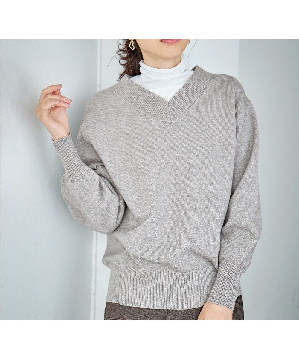 【エニィファム/any FAM】のボリュームスリーブVネックニット インテリア・キッズ・メンズ・レディースファッション・服の通販 founy(ファニー) 　ファッション　Fashion　レディースファッション　WOMEN　トップス・カットソー　Tops/Tshirt　ニット　Knit Tops　Vネック　V-Neck　ボリュームスリーブ / フリル袖　Volume Sleeve　インナー　Inner　カットソー　Cut And Sew　ストレッチ　Stretch　スリーブ　Sleeve　セーター　Sweater　メランジ　Melange　A/W・秋冬　Aw・Autumn/Winter・Fw・Fall-Winter　グレー|ID: prp329100004493596 ipo3291000000031977716
