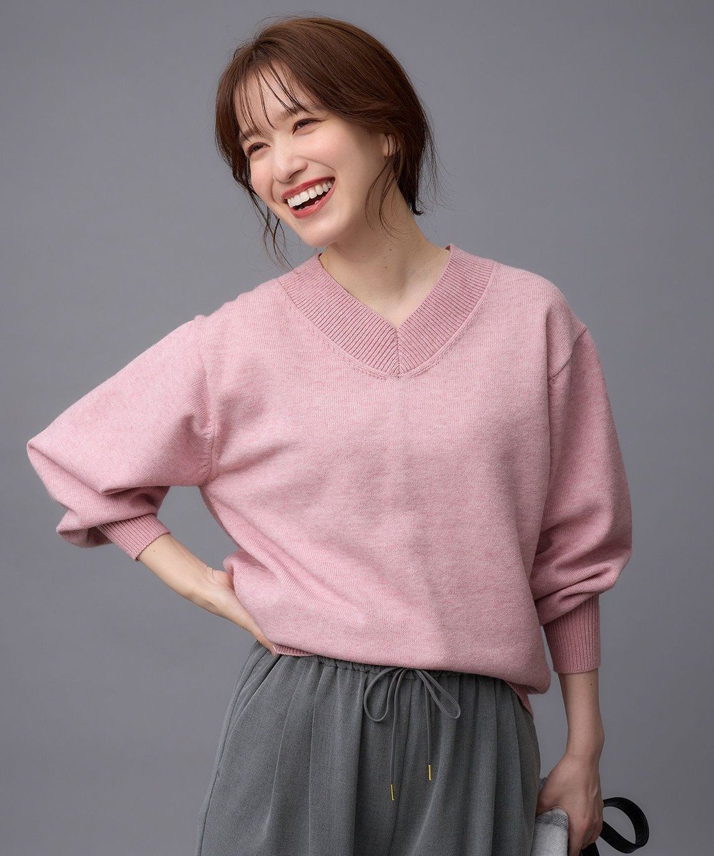 【エニィファム/any FAM】のボリュームスリーブVネックニット インテリア・キッズ・メンズ・レディースファッション・服の通販 founy(ファニー) 　ファッション　Fashion　レディースファッション　WOMEN　トップス・カットソー　Tops/Tshirt　ニット　Knit Tops　Vネック　V-Neck　ボリュームスリーブ / フリル袖　Volume Sleeve　インナー　Inner　カットソー　Cut And Sew　ストレッチ　Stretch　スリーブ　Sleeve　セーター　Sweater　メランジ　Melange　A/W・秋冬　Aw・Autumn/Winter・Fw・Fall-Winter　ピンク|ID: prp329100004493596 ipo3291000000031977717