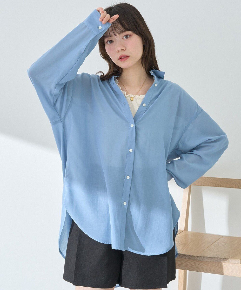 【アースミュージックアンドエコロジー/earth music&ecology】のシアーシャツ インテリア・キッズ・メンズ・レディースファッション・服の通販 founy(ファニー) 　ファッション　Fashion　レディースファッション　WOMEN　トップス・カットソー　Tops/Tshirt　シャツ/ブラウス　Shirts/Blouses　おすすめ　Recommend　ダウン　Down　フォルム　Form　ベーシック　Basic　ボトム　Bottom　ポケット　Pocket　ワイド　Wide　人気　Popularity　今季　This Season　夏　Summer　春　Spring　S/S・春夏　Ss・Spring/Summer　Blue|ID: prp329100004493758 ipo3291000000031688418