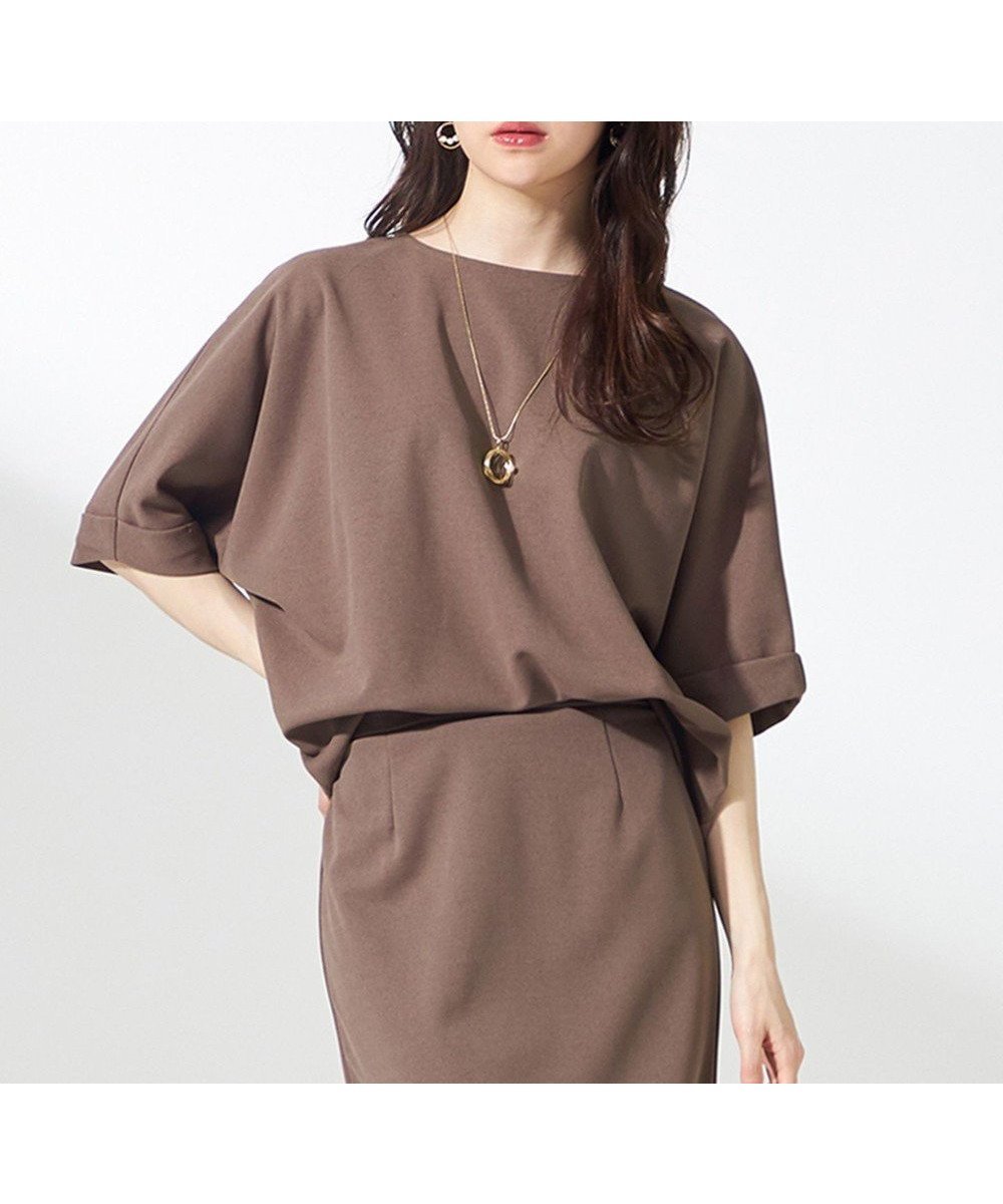 【エニィ スィス/any SiS】の【前後着用・UVケア・洗える】2WAYジョーゼットジャージードルマン カットソー インテリア・キッズ・メンズ・レディースファッション・服の通販 founy(ファニー) 　ファッション　Fashion　レディースファッション　Fashion for Women　トップス・カットソー　Cut & Sew Tops　シャツ・ブラウス・オフィスカジュアル　Elegant Blouses & Button-Ups　ロングTシャツ・Tシャツ　Longline T-Shirts & Tees　カットソー・ベーシックTシャツ　Cut-and-Sewn Tops / Stretch Tees & Basics　春　Spring　洗える　Machine Washable　カットソー　Cut and Sewn Top　コンパクト　Compact, Small Size　ジョーゼット　Georgette, Semi-Sheer Fabric　ストレッチ　Stretch, Stretchy Fabric　セットアップ　Set-Up, Coordinated Outfit　ルーズ　Loose, Oversized　S/S・春夏　SS, Spring/Summer, Warm Season　おすすめ　Recommended / Our Picks　夏　Summer　新作・新入荷　New Arrivals / New In　モカ|ID: prp329100004493833 ipo3291000000034295517