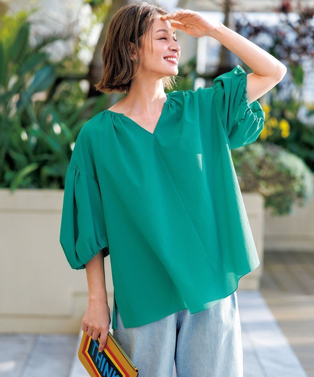 【アンフィーロ 自由区/UNFILO】のBREEZEMOVE ボリュームブラウス 人気、トレンドファッション・服の通販 founy(ファニー) 　ファッション　Fashion　レディースファッション　Fashion for Women　トップス・カットソー　Cut & Sew Tops　シャツ・ブラウス・オフィスカジュアル　Elegant Blouses & Button-Ups　イエロー　Yellow　春　Spring　洗える　Machine Washable　吸水　Absorbent, Quick-Dry　軽量　Lightweight, Ultra Light　スキッパー　Skipper, Open Collar　フロント　Front, Front Design　ボトム　Bottoms, Lower Wear　楽ちん　Easy Fit, Comfortable　S/S・春夏　SS, Spring/Summer, Warm Season　おすすめ　Recommended / Our Picks　夏　Summer　 other-1|ID: prp329100004493856 ipo3291000000034677285