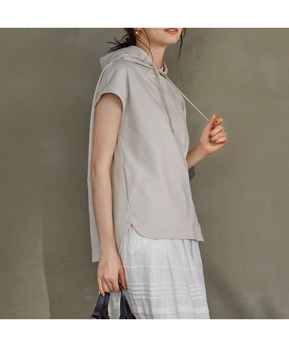 【23区/NIJYUSANKU】の【SLOW/一部店舗限定】コンパクトインレー フレンチスリーブ フーディー インテリア・キッズ・メンズ・レディースファッション・服の通販 founy(ファニー) 　ファッション　Fashion　レディースファッション　Fashion for Women　トップス・カットソー　Cut & Sew Tops　シャツ・ブラウス・オフィスカジュアル　Elegant Blouses & Button-Ups　ロングTシャツ・Tシャツ　Longline T-Shirts & Tees　カットソー・ベーシックTシャツ　Cut-and-Sewn Tops / Stretch Tees & Basics　インナー　Innerwear　春　Spring　カットソー　Cut and Sewn Top　コンパクト　Compact, Small Size　ジャケット　Jacket, Outerwear　スリーブ　Sleeve, Long Sleeve / Short Sleeve　ティアードスカート　Tiered Skirt, Flounced Skirt　フレンチ　French, French Style　S/S・春夏　SS, Spring/Summer, Warm Season　夏　Summer　2024年　2024　2024春夏・S/S　Spring/Summer 2024 SS24　オイスター|ID: prp329100004494134 ipo3291000000034544741