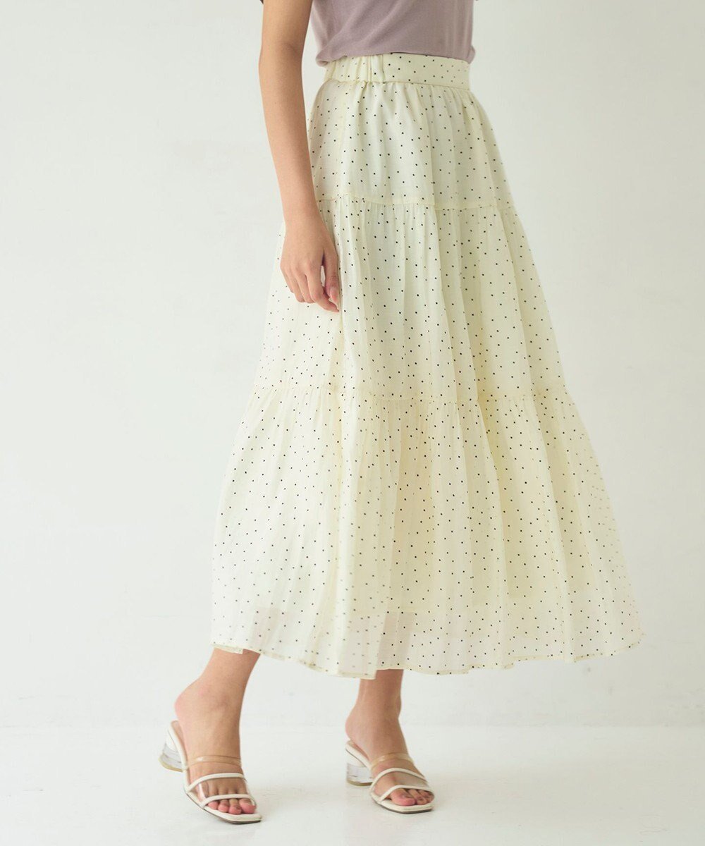 【フェルゥ/Feroux】のドットティアード スカート インテリア・キッズ・メンズ・レディースファッション・服の通販 founy(ファニー) 　ファッション　Fashion　レディースファッション　Fashion for Women　スカート　Skirts　ティアードスカート　Tiered Skirts　カットソー　Cut and Sewn Top　ティアードスカート　Tiered Skirt, Flounced Skirt　ドット　Polka Dot, Dot Pattern　プリント　Print, Printed Pattern　夏　Summer　春　Spring　S/S・春夏　SS, Spring/Summer, Warm Season　アイボリー系1|ID: prp329100004494399 ipo3291000000034757441