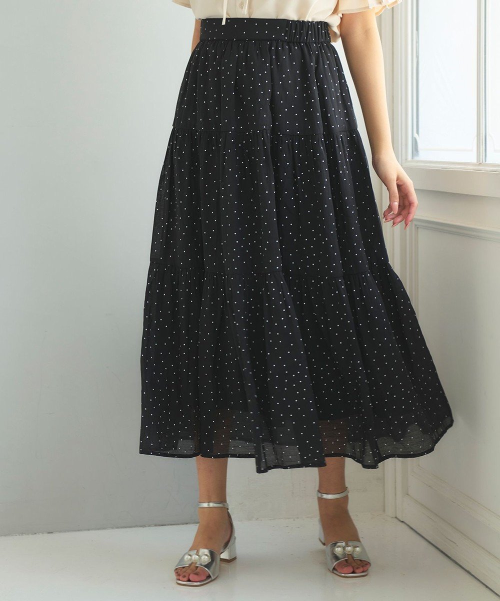 【フェルゥ/Feroux】のドットティアード スカート インテリア・キッズ・メンズ・レディースファッション・服の通販 founy(ファニー) 　ファッション　Fashion　レディースファッション　Fashion for Women　スカート　Skirts　ティアードスカート　Tiered Skirts　カットソー　Cut and Sewn Top　ティアードスカート　Tiered Skirt, Flounced Skirt　ドット　Polka Dot, Dot Pattern　プリント　Print, Printed Pattern　夏　Summer　春　Spring　S/S・春夏　SS, Spring/Summer, Warm Season　ブラック系1|ID: prp329100004494399 ipo3291000000034757443