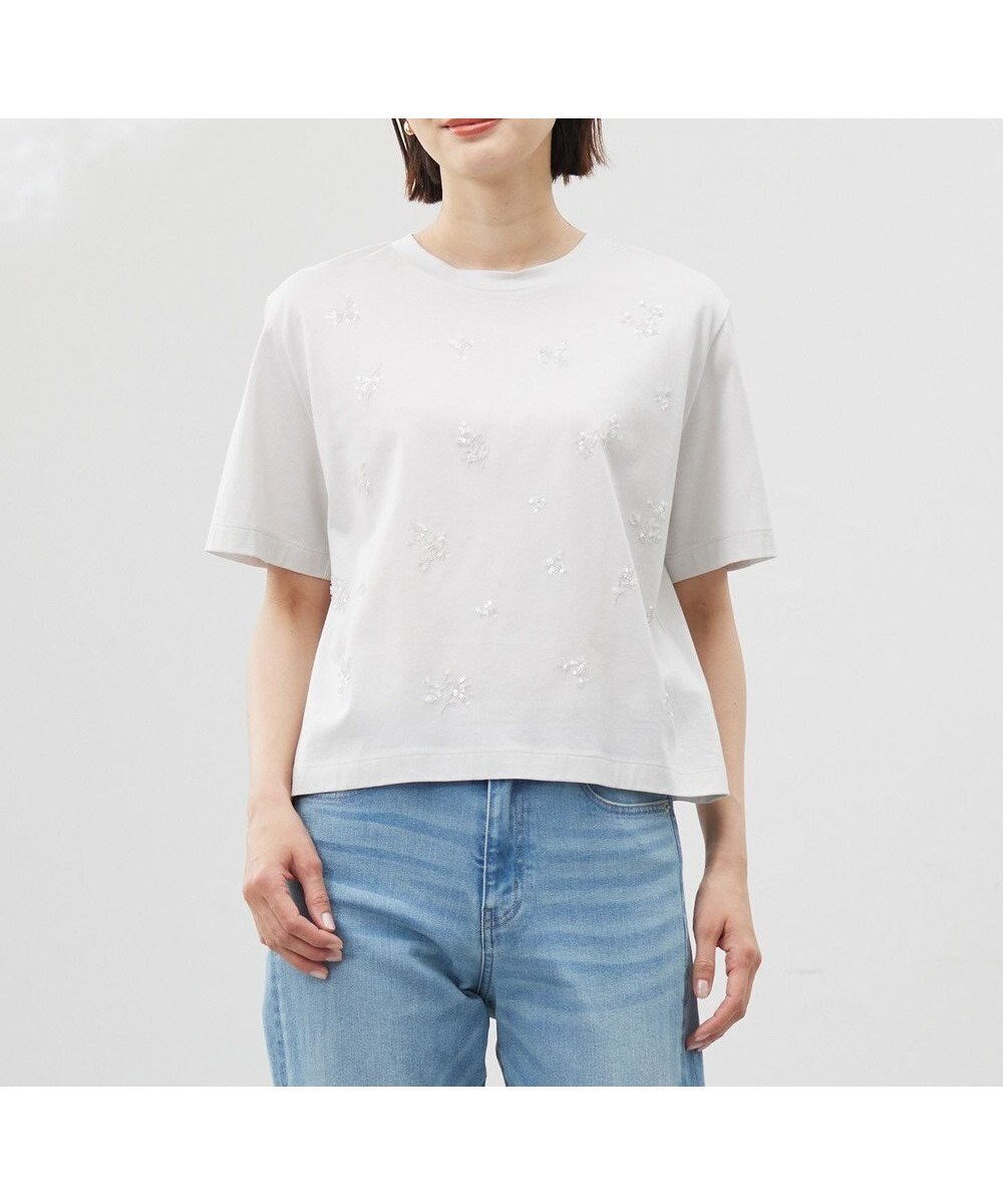 【ジェイ プレス/J.PRESS】の【洗える】スパンコール Tシャツ インテリア・キッズ・メンズ・レディースファッション・服の通販 founy(ファニー) 　ファッション　Fashion　レディースファッション　Fashion for Women　トップス・カットソー　Cut & Sew Tops　シャツ・ブラウス・オフィスカジュアル　Elegant Blouses & Button-Ups　ロングTシャツ・Tシャツ　Longline T-Shirts & Tees　カットソー・ベーシックTシャツ　Cut-and-Sewn Tops / Stretch Tees & Basics　カットソー　Cut and Sewn Top　シルケット　Silket, Silky Cotton　シンプル　Simple, Minimal　スパンコール　Sequins, Sequin Embellishment　ボックス　Boxy, Box Shape　モチーフ　Motif, Design Theme　夏　Summer　春　Spring　S/S・春夏　SS, Spring/Summer, Warm Season　洗える　Machine Washable　グレージュ系|ID: prp329100004494905 ipo3291000000032650006