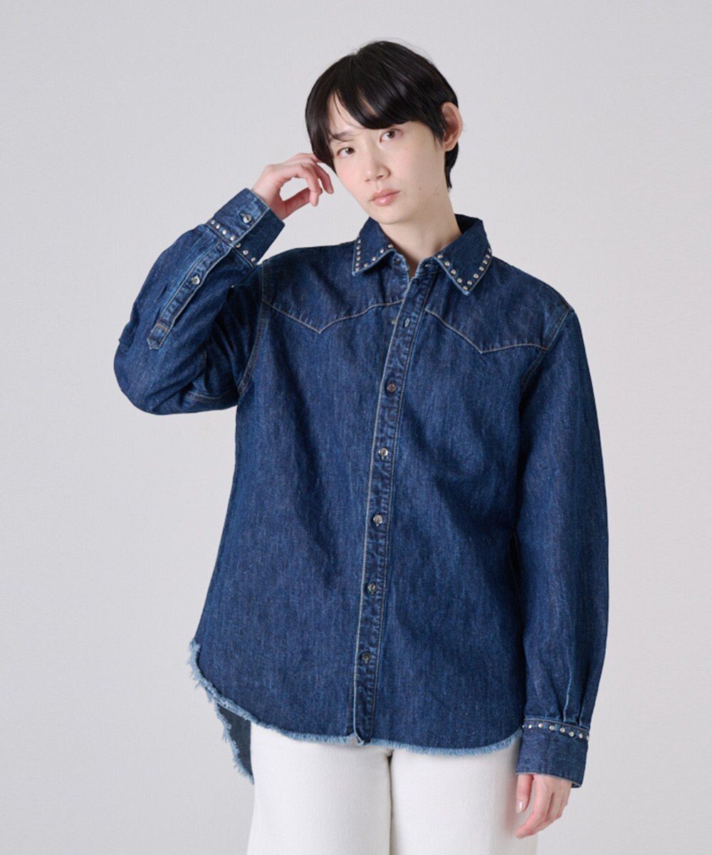 【リポトレンタアンニ/Ripo trenta anni】の【洗える】STUDS デニムシャツ インテリア・キッズ・メンズ・レディースファッション・服の通販 founy(ファニー) 　ファッション　Fashion　レディースファッション　WOMEN　トップス・カットソー　Tops/Tshirt　シャツ/ブラウス　Shirts/Blouses　洗える　Washable　今季　This Season　シンプル　Simple　スタッズ　Studs　スタンダード　Standard　デニム　Denim　定番　Standard　フリンジ　Fringe　羽織　Haori　A/W・秋冬　Aw・Autumn/Winter・Fw・Fall-Winter　S/S・春夏　Ss・Spring/Summer　夏　Summer　INDIGO|ID: prp329100004494931 ipo3291000000031701349