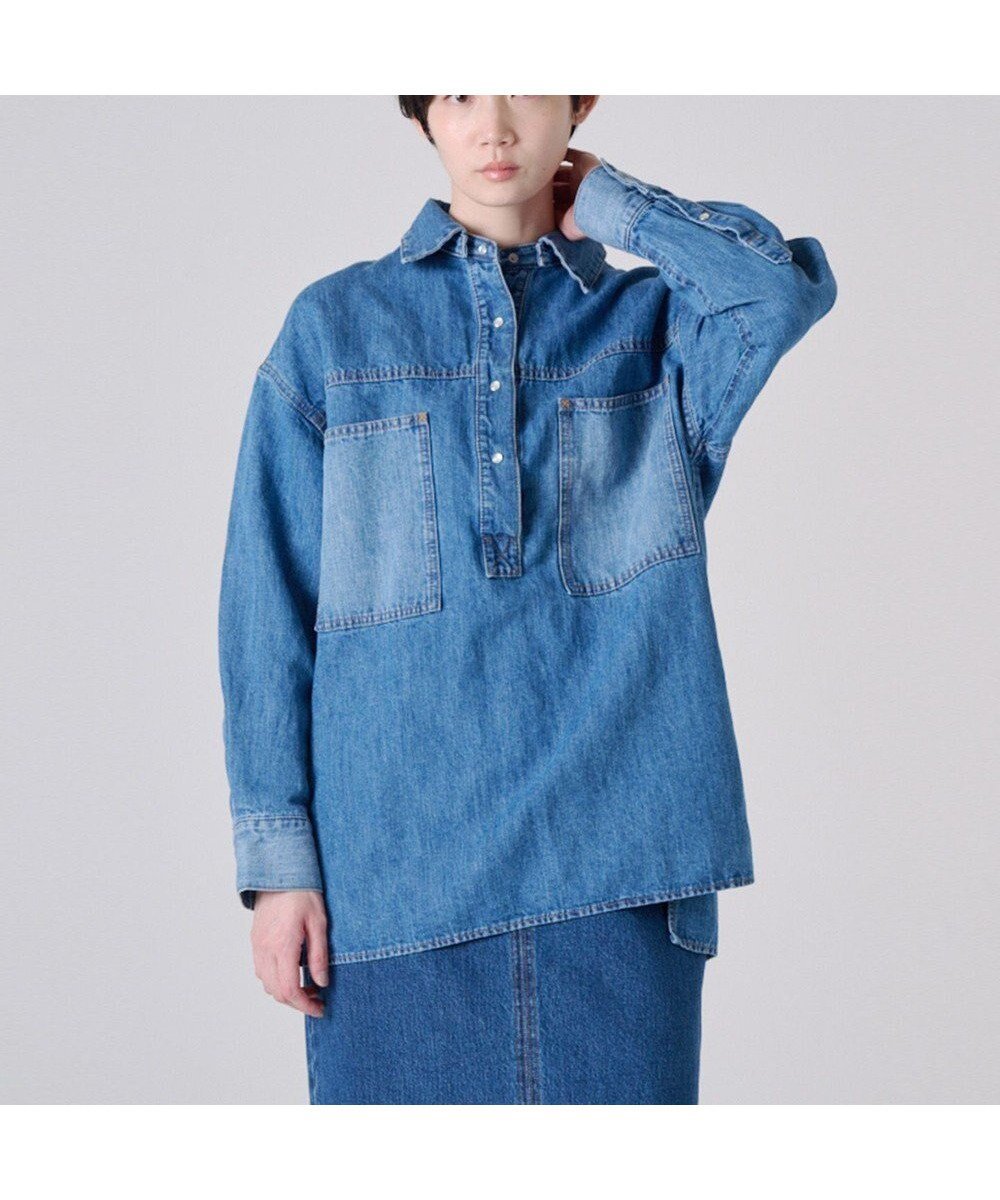 【リポトレンタアンニ/Ripo trenta anni】の【洗える】PULLOVER デニムシャツ インテリア・キッズ・メンズ・レディースファッション・服の通販 founy(ファニー) 　ファッション　Fashion　レディースファッション　WOMEN　トップス・カットソー　Tops/Tshirt　シャツ/ブラウス　Shirts/Blouses　プルオーバー　Pullover　ヴィンテージ　Vintage　春　Spring　洗える　Washable　スリット　Slit　デニム　Denim　バランス　Balance　フロント　Front　ポケット　Pocket　ルーズ　Loose　ワーク　Work　S/S・春夏　Ss・Spring/Summer　夏　Summer　INDIGO|ID: prp329100004494934 ipo3291000000032102902