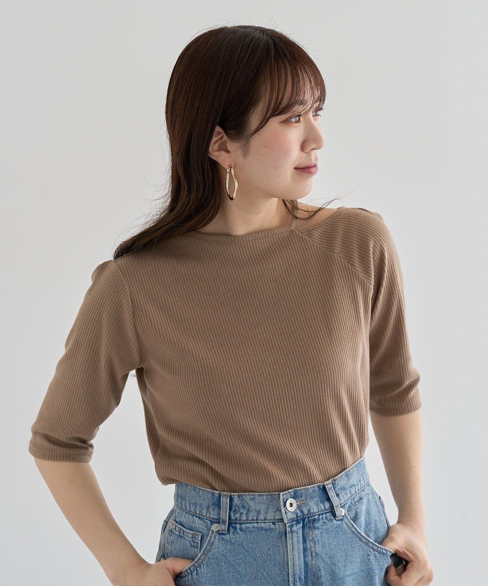 【グリーンパークス/Green Parks】の5分袖テレコリブプルオーバー インテリア・キッズ・メンズ・レディースファッション・服の通販 founy(ファニー) 　ファッション　Fashion　レディースファッション　Fashion for Women　トップス・カットソー　Cut & Sew Tops　シャツ・ブラウス・オフィスカジュアル　Elegant Blouses & Button-Ups　ロングTシャツ・Tシャツ　Longline T-Shirts & Tees　カジュアルプルオーバー・ニットトップス　Pullovers & Knit Tops / Casual Pullovers　カットソー・ベーシックTシャツ　Cut-and-Sewn Tops / Stretch Tees & Basics　おすすめ　Recommended / Our Picks　アシンメトリー　Asymmetrical Style　カットソー　Cut and Sewn Top　シンプル　Simple, Minimal　スリーブ　Sleeve, Long Sleeve / Short Sleeve　フィット　Fit, Slim Fit　ポケット　Pocket, Pocket Detail　ラップ　Wrap, Wrap Design　エレガント 上品　Elegant　夏　Summer　春　Spring　S/S・春夏　SS, Spring/Summer, Warm Season　Brown|ID: prp329100004494966 ipo3291000000032103010