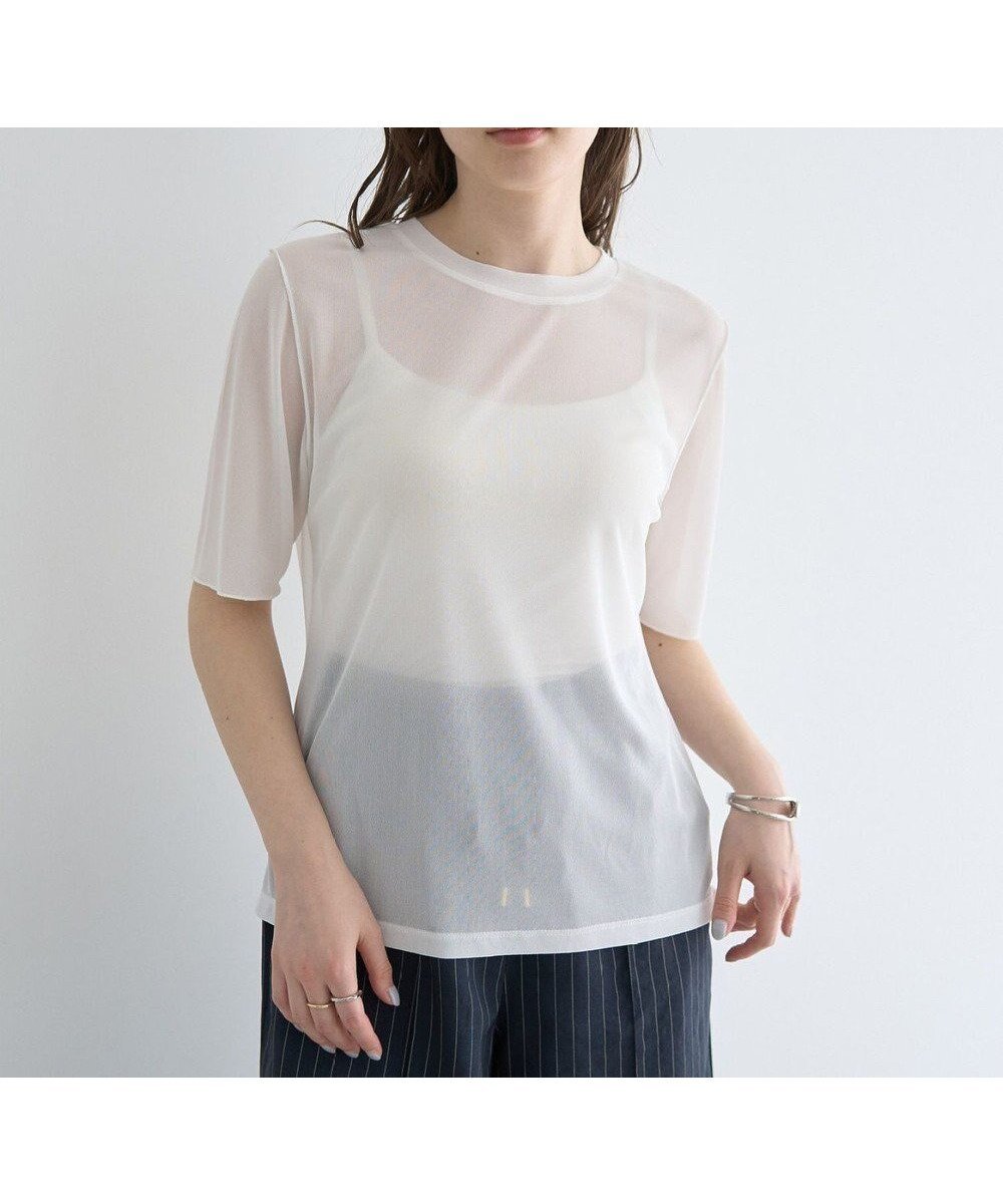 【イェッカ ヴェッカ/YECCA VECCA】のクルーネック5分袖シアートップス インテリア・キッズ・メンズ・レディースファッション・服の通販 founy(ファニー) 　ファッション　Fashion　レディースファッション　WOMEN　トップス・カットソー　Tops/Tshirt　シャツ/ブラウス　Shirts/Blouses　ロング / Tシャツ　T-Shirts　カットソー　Cut and Sewn　おすすめ　Recommend　インナー　Inner　カットソー　Cut And Sew　チュール　Tulle　フォルム　Form　ポケット　Pocket　夏　Summer　S/S・春夏　Ss・Spring/Summer　A/W・秋冬　Aw・Autumn/Winter・Fw・Fall-Winter　Off White|ID: prp329100004495038 ipo3291000000031702181