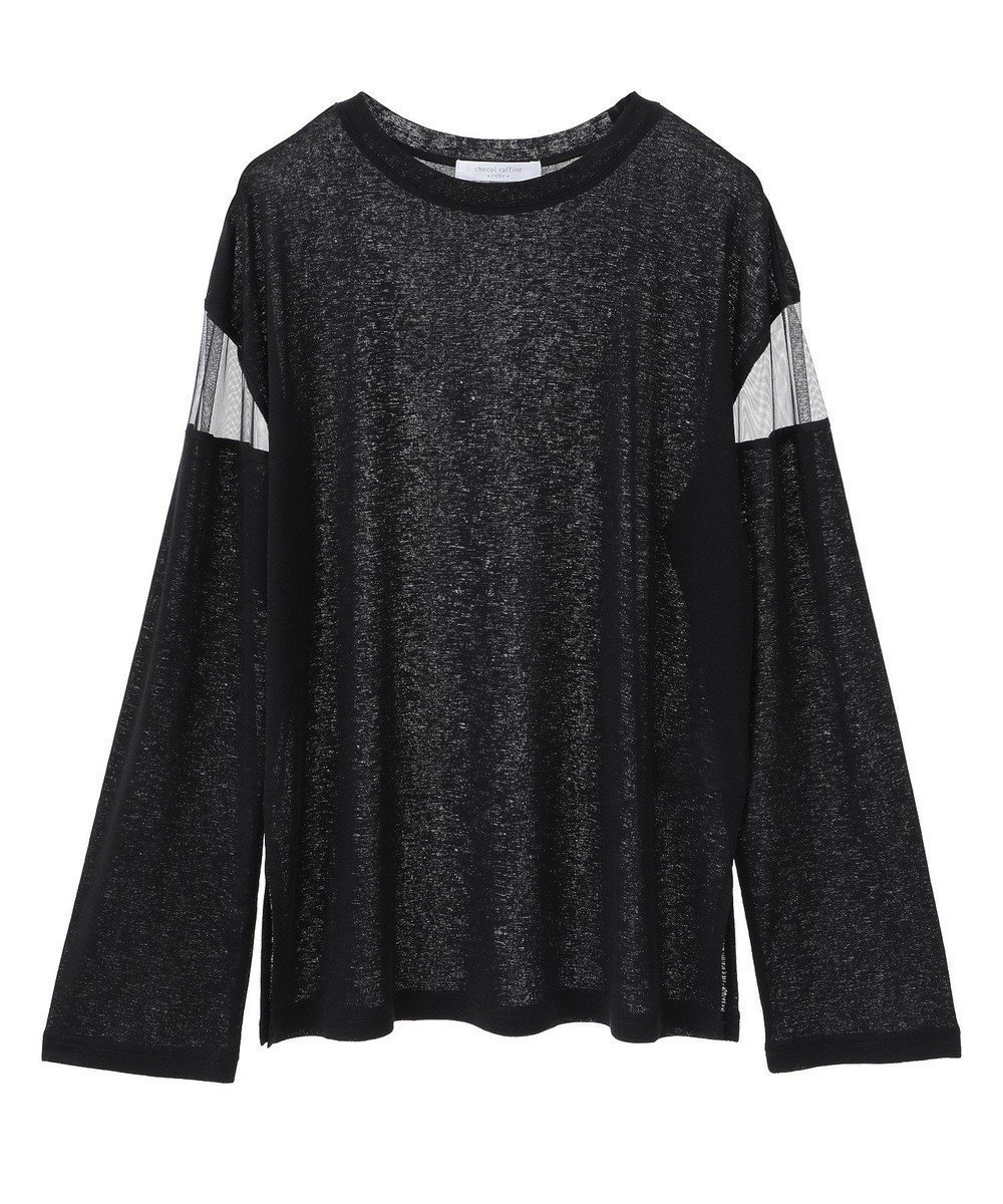 【グリーンパークス/Green Parks】のシアー切替長袖プルオーバー インテリア・キッズ・メンズ・レディースファッション・服の通販 founy(ファニー) 　ファッション　Fashion　レディースファッション　Fashion for Women　トップス・カットソー　Cut & Sew Tops　シャツ・ブラウス・オフィスカジュアル　Elegant Blouses & Button-Ups　ロングTシャツ・Tシャツ　Longline T-Shirts & Tees　カジュアルプルオーバー・ニットトップス　Pullovers & Knit Tops / Casual Pullovers　カットソー・ベーシックTシャツ　Cut-and-Sewn Tops / Stretch Tees & Basics　カットソー　Cut and Sewn Top　シアー　Sheer, See-Through　チュール　Tulip, Tulip Motif　ベーシック　Basic, Essential　ボーダー　Border, Stripe　ポケット　Pocket, Pocket Detail　切替　Switching, Contrast Panel　夏　Summer　春　Spring　S/S・春夏　SS, Spring/Summer, Warm Season　無地　Plain, Solid Color　長袖　Long Sleeve, Full Sleeve　Black|ID: prp329100004495068 ipo3291000000031830618