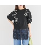 【グリーンパークス/Green Parks】の・ELENCARE DUE ライン刺繍5分袖ニット Black|ID: prp329100004495138 ipo3291000000032429876