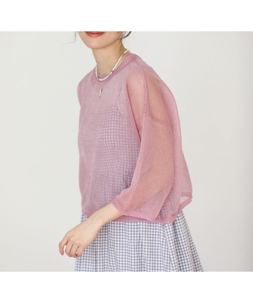 【グリーンパークス/Green Parks】の・ELENCARE DUE ラメシアーニットプルオーバ インテリア・キッズ・メンズ・レディースファッション・服の通販 founy(ファニー) 　ファッション　Fashion　レディースファッション　Fashion for Women　トップス・カットソー　Cut & Sew Tops　ニット　Knit Tops & Sweaters　おすすめ　Recommended / Our Picks　コンパクト　Compact, Small Size　シアー　Sheer, See-Through　セーター　Sweater, Knitwear　デコルテ　Décolleté, Neckline　トレンド　Trend, Trending Now　ポケット　Pocket, Pocket Detail　夏　Summer　春　Spring　S/S・春夏　SS, Spring/Summer, Warm Season　Pink|ID: prp329100004495139 ipo3291000000032743404