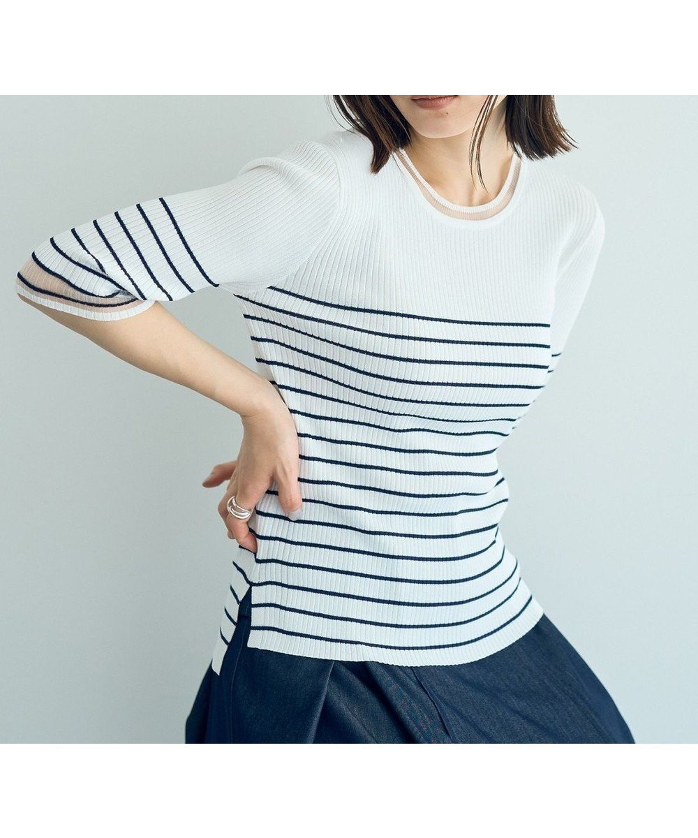 【イェッカ ヴェッカ/YECCA VECCA】のシアーMIX5分袖ニット 人気、トレンドファッション・服の通販 founy(ファニー) 　ファッション　Fashion　レディースファッション　WOMEN　トップス・カットソー　Tops/Tshirt　ニット　Knit Tops　おすすめ　Recommend　インナー　Inner　サマー　Summer　シアー　Sheer　セーター　Sweater　ビスチェ　Bustier　フィット　Fit　ポケット　Pocket　夏　Summer　春　Spring　S/S・春夏　Ss・Spring/Summer　 other-1|ID: prp329100004495200 ipo3291000000031830544