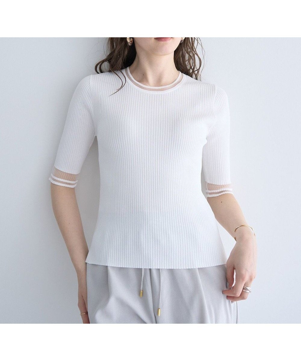 【イェッカ ヴェッカ/YECCA VECCA】のシアーMIX5分袖ニット インテリア・キッズ・メンズ・レディースファッション・服の通販 founy(ファニー) 　ファッション　Fashion　レディースファッション　WOMEN　トップス・カットソー　Tops/Tshirt　ニット　Knit Tops　おすすめ　Recommend　インナー　Inner　サマー　Summer　シアー　Sheer　セーター　Sweater　ビスチェ　Bustier　フィット　Fit　ポケット　Pocket　夏　Summer　春　Spring　S/S・春夏　Ss・Spring/Summer　Off White|ID: prp329100004495200 ipo3291000000031830547